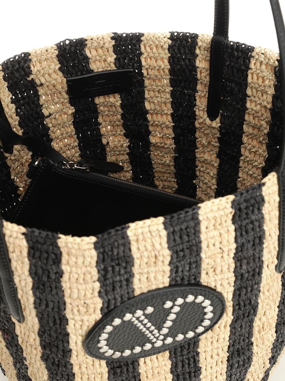 Valentino Garavani Women Bucket Bag | Vlogo Signature | Crochet Rafia Stripes/Vac.Liscia/Vit.St. VALENTINO GARAVANI