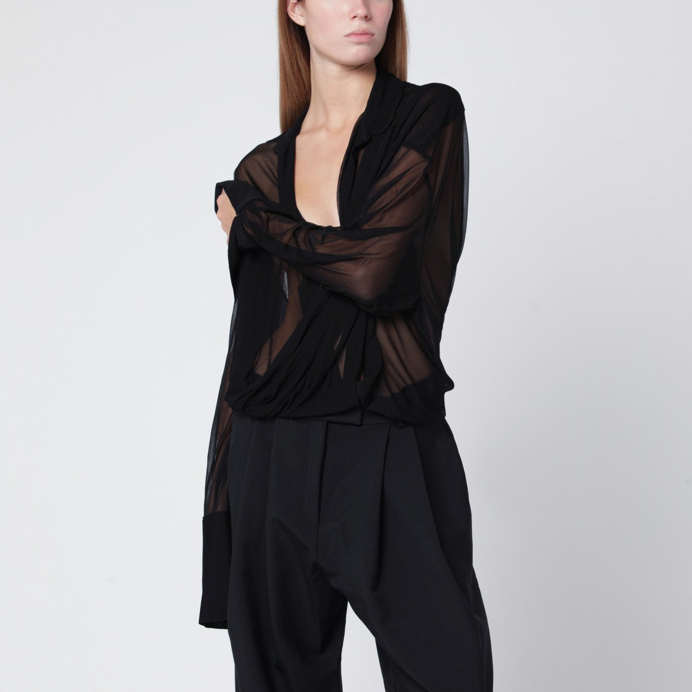 Francesco Murano Semi-Transparent Black Blouse Women Francesco Murano