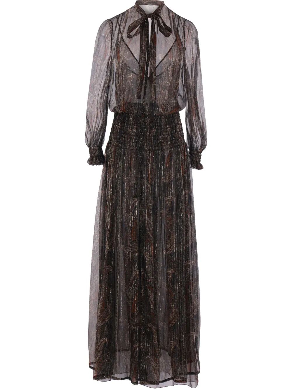 Saint Laurent Women Semi-Sheer Lavallière Maxi Dress In Lurex Paisley SAINT LAURENT