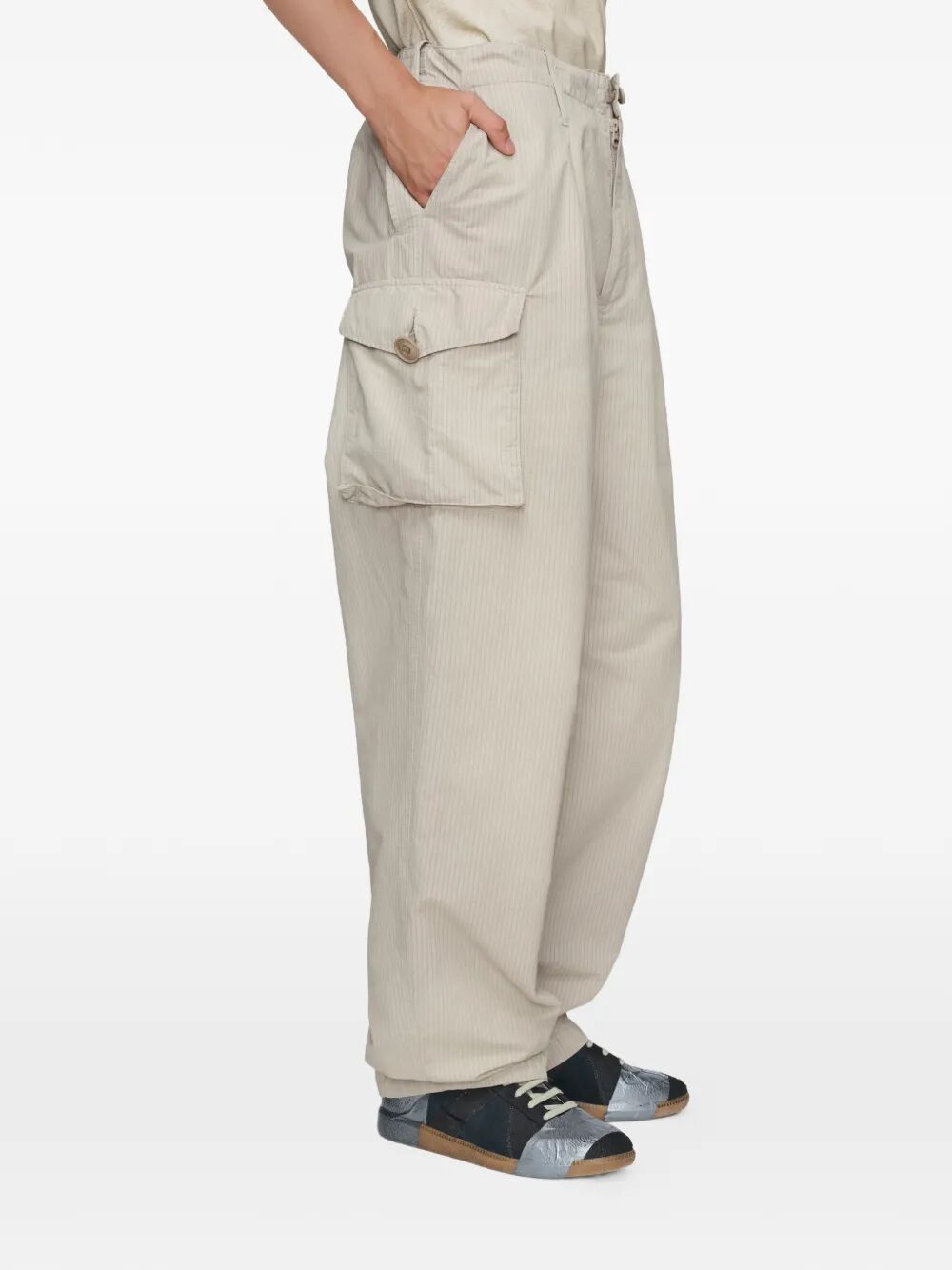 Maison Margiela Men Cotton-Blend Pinstripe Pattern Cargo Trousers MAISON MARGIELA