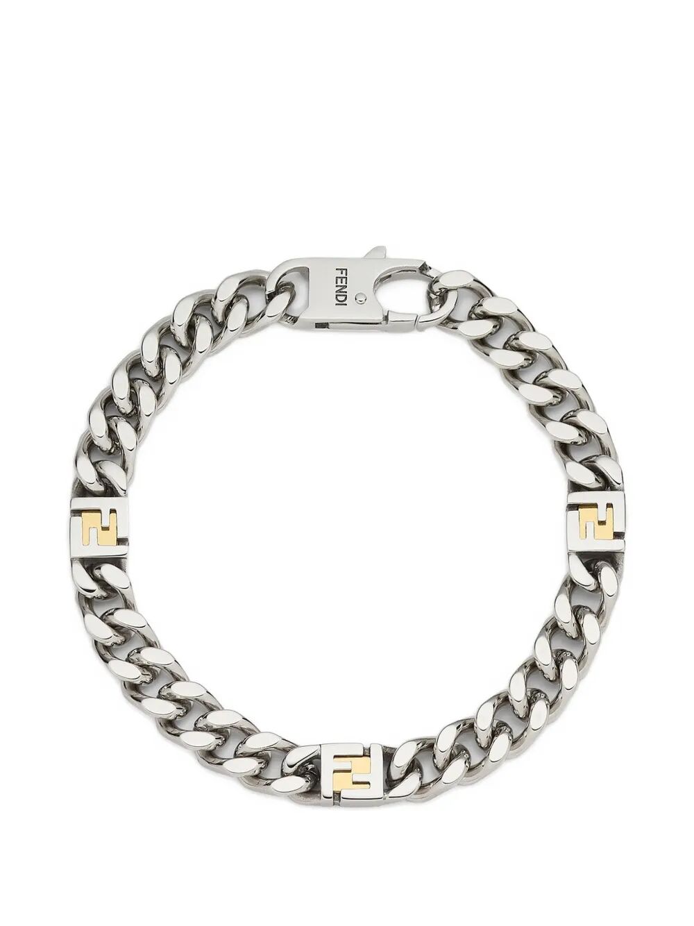 Fendi Men Ff Cube Silver And Gold-Coloured Bracelet FENDI