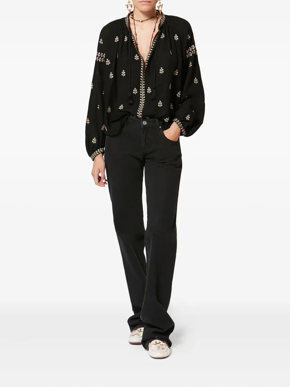 Isabel Marant Women Rodis Embroidered Tussar Silk Blouse ISABEL MARANT
