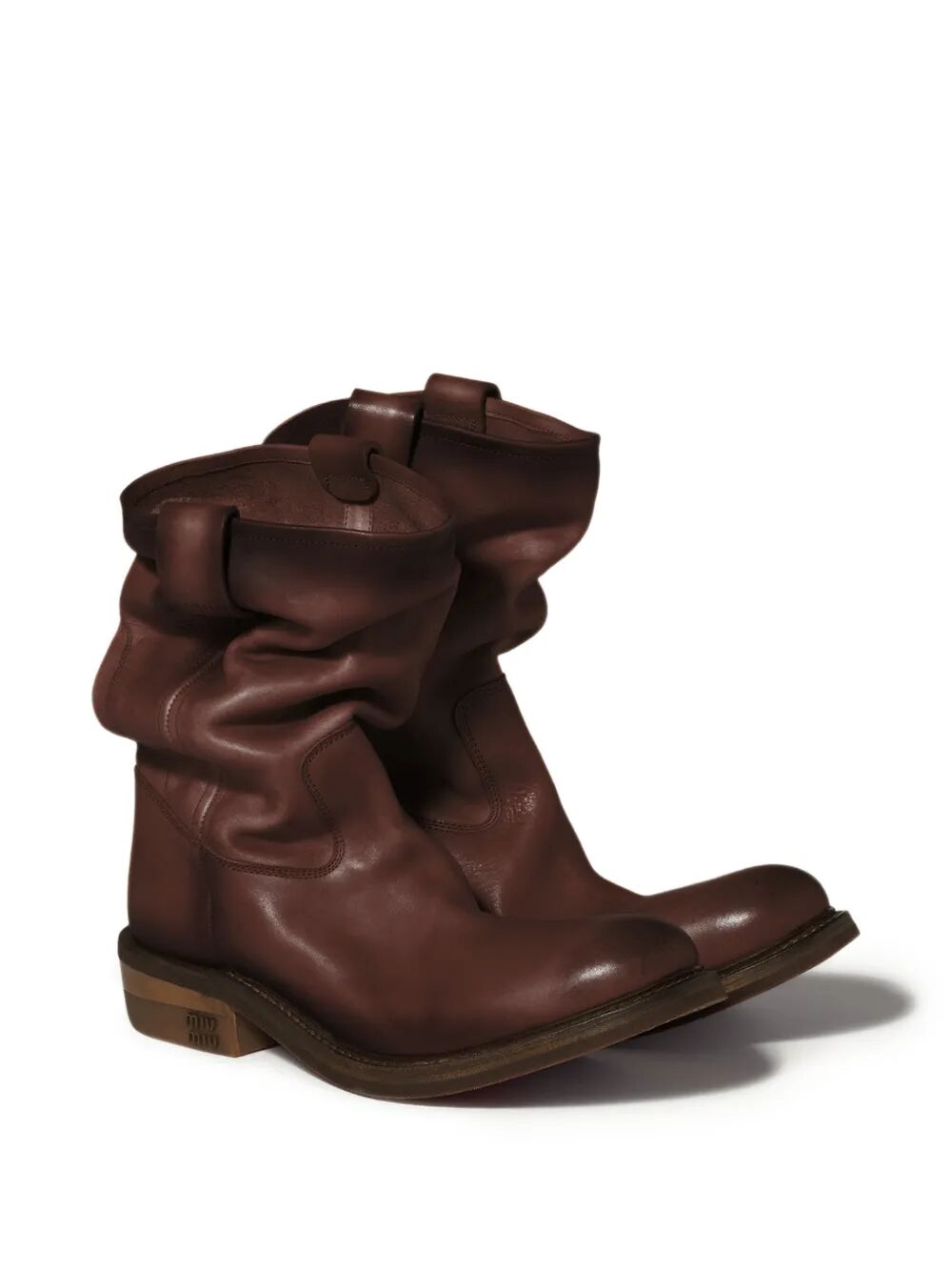 Miu Miu Women Foule Aged Look Leather Booties MIU MIU