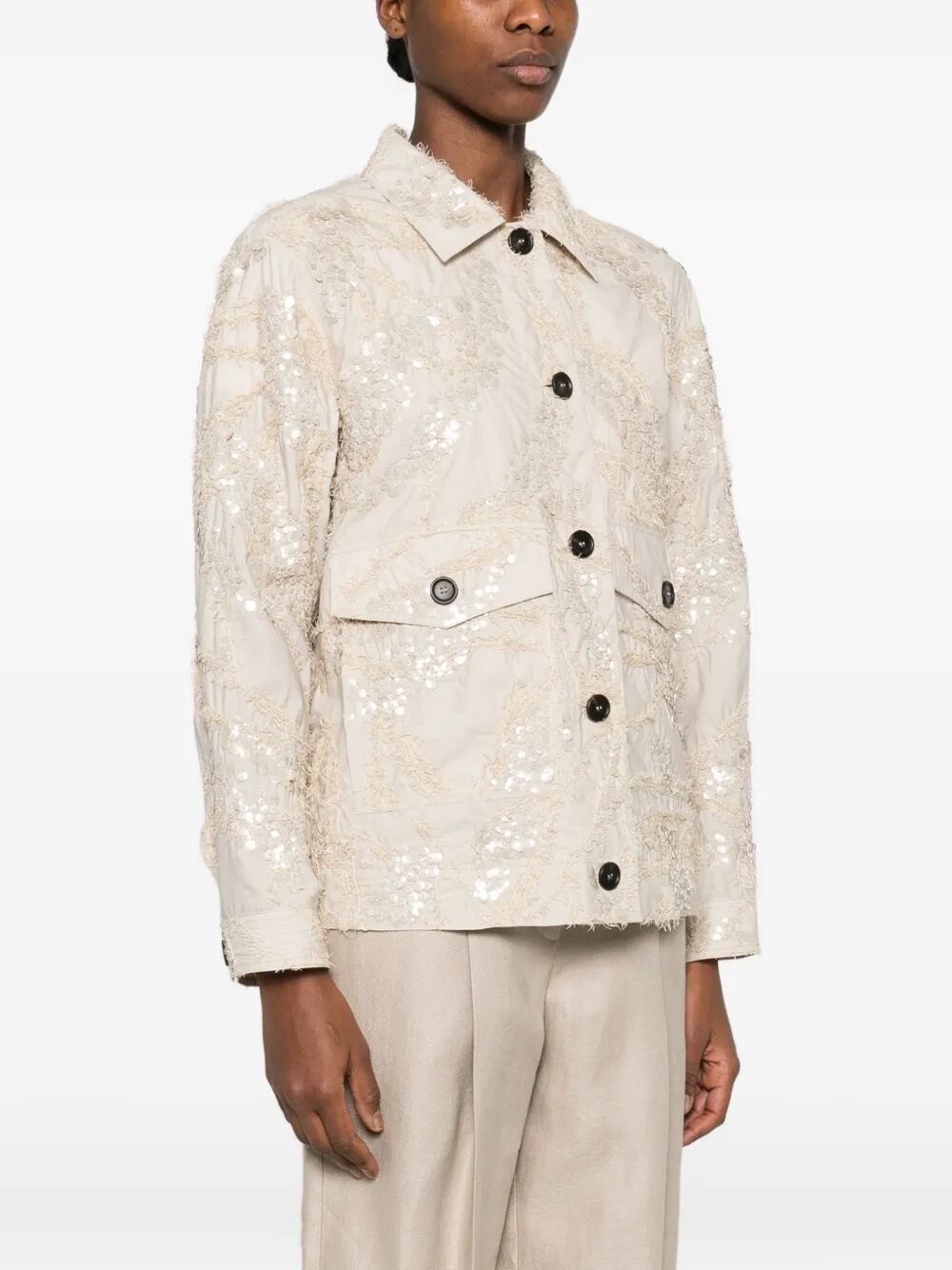Brunello Cucinelli Women Dazzling Seabed Embroidery Outerwear Jacket In Techno Cotton Poplin BRUNELLO CUCINELLI