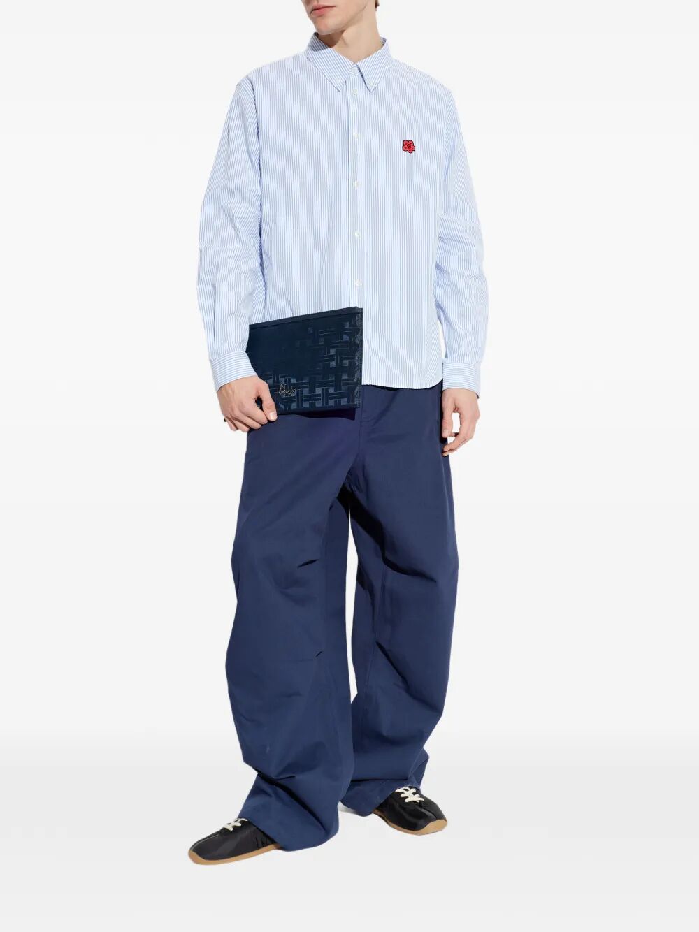 Kenzo Men `Boke Flower` Embroidered Casual Shirt In Seersucker Cotton KENZO