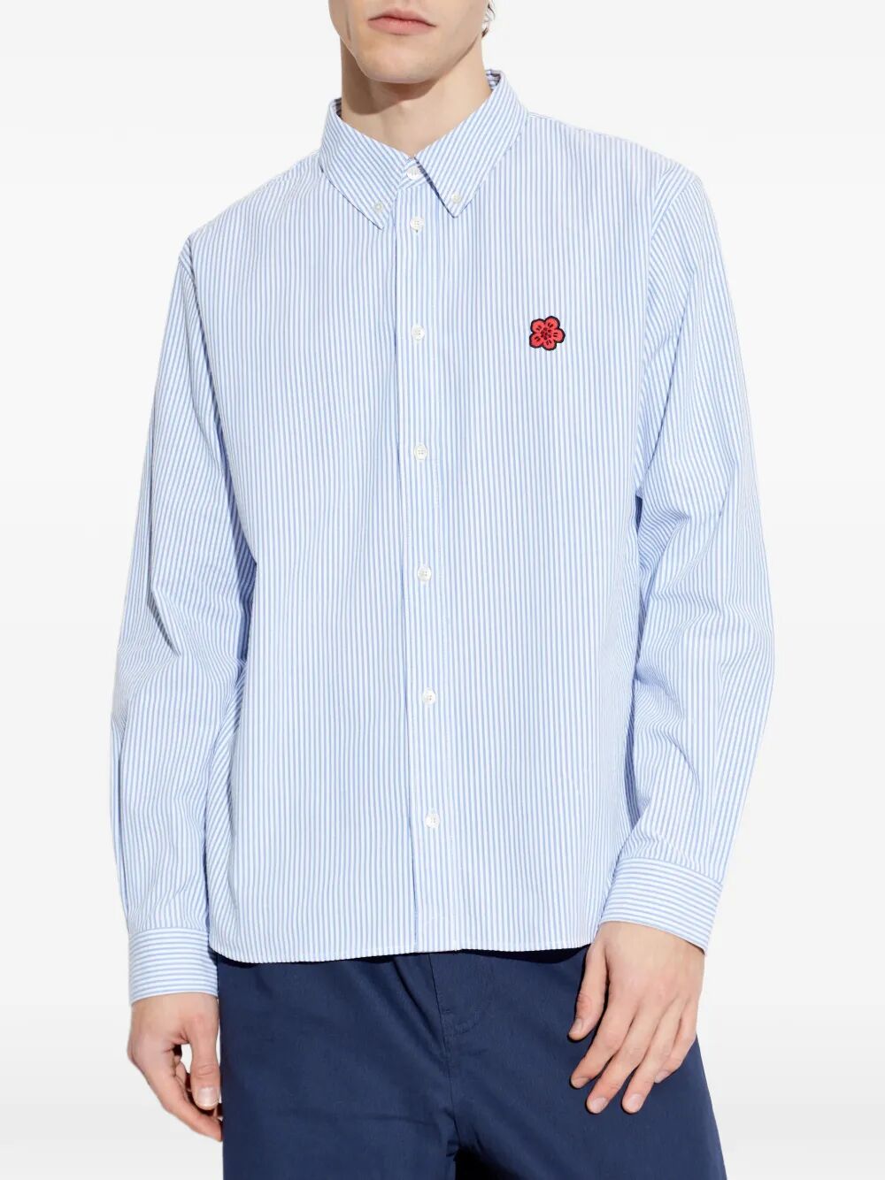 Kenzo Men `Boke Flower` Embroidered Casual Shirt In Seersucker Cotton KENZO