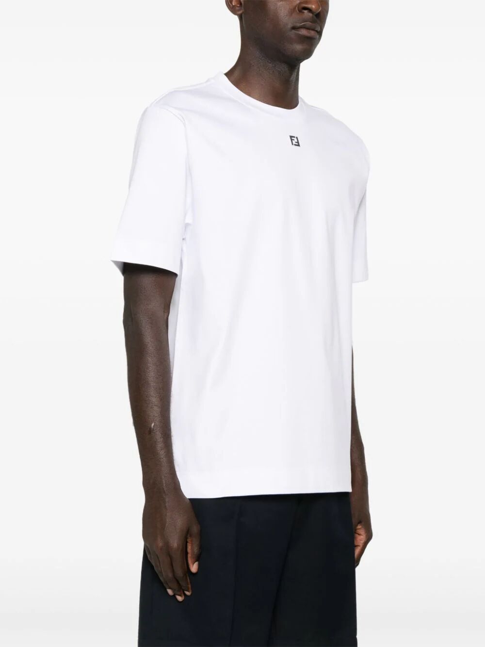 Fendi Men Cotton T-Shirt With Metal Ff Appliqué FENDI