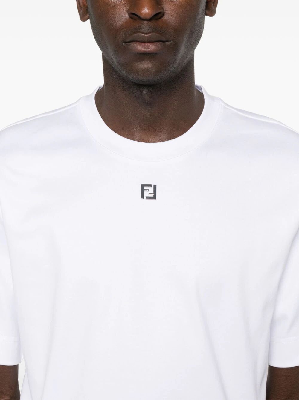 Fendi Men Cotton T-Shirt With Metal Ff Appliqué FENDI