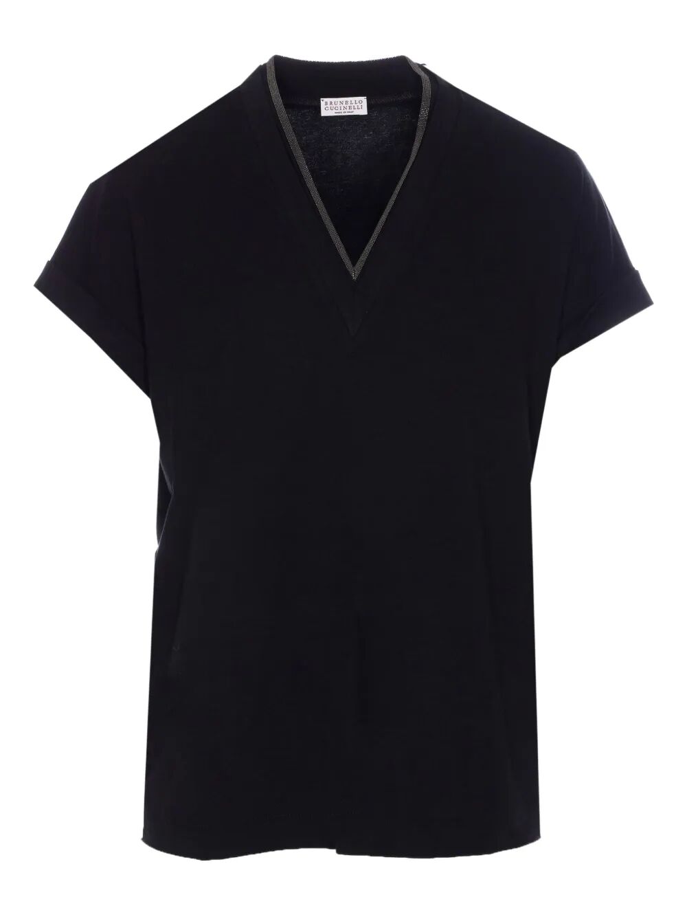 Brunello Cucinelli Women Monili Trim V-Neck Cotton T-Shirt BRUNELLO CUCINELLI