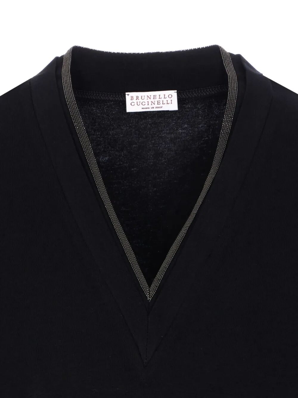 Brunello Cucinelli Women Monili Trim V-Neck Cotton T-Shirt BRUNELLO CUCINELLI