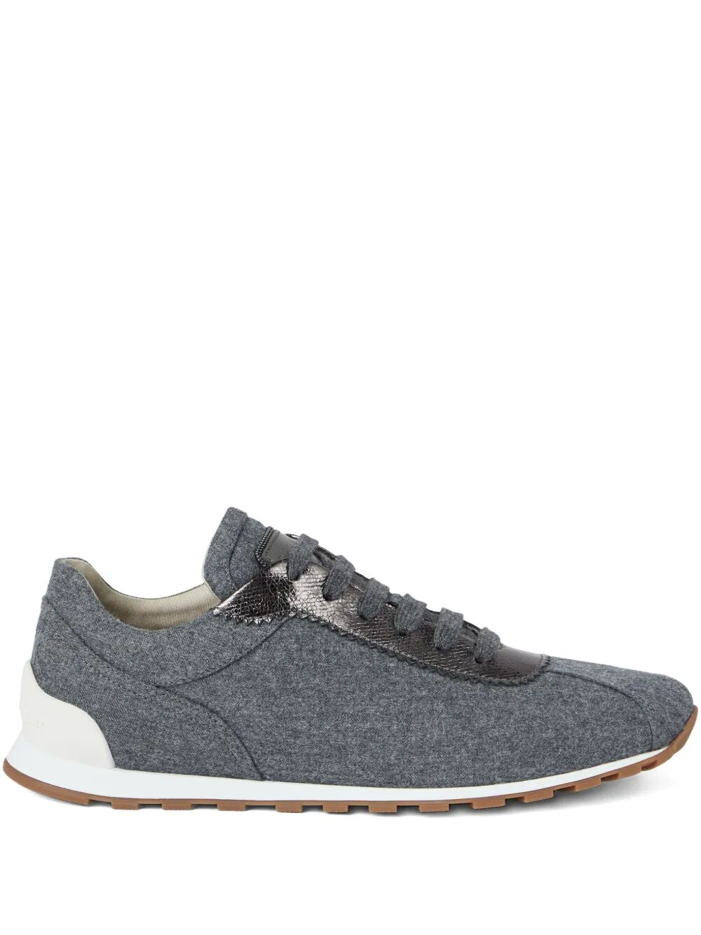 Brunello Cucinelli Women Virgin Wool Flannel And Lamé Calfskin Runners With Monili BRUNELLO CUCINELLI