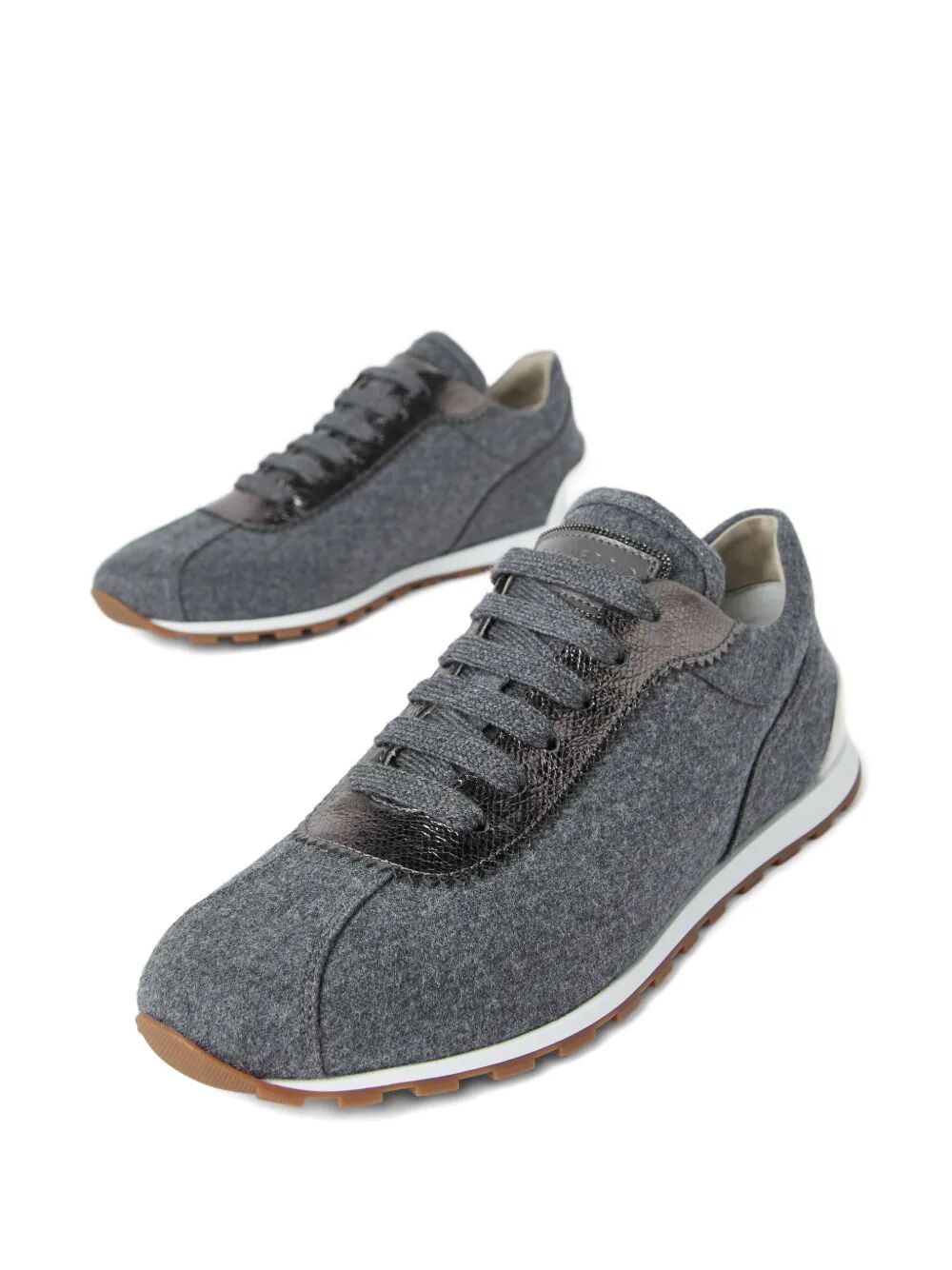 Brunello Cucinelli Women Virgin Wool Flannel And Lamé Calfskin Runners With Monili BRUNELLO CUCINELLI