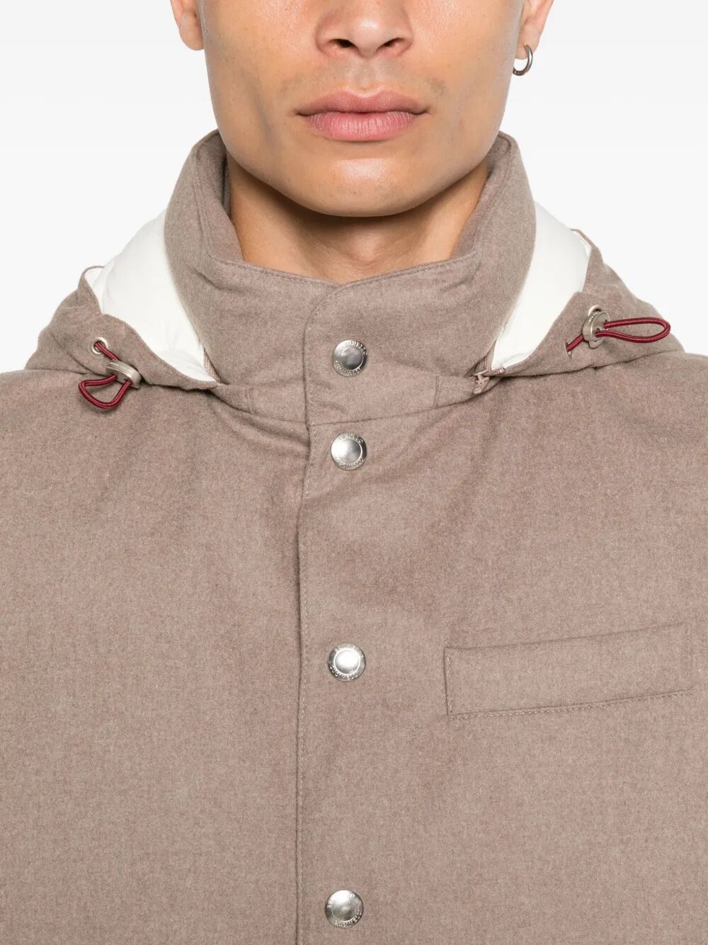Brunello Cucinelli Men Bonded Wool Flannel Down Vest With Detachable Hood BRUNELLO CUCINELLI