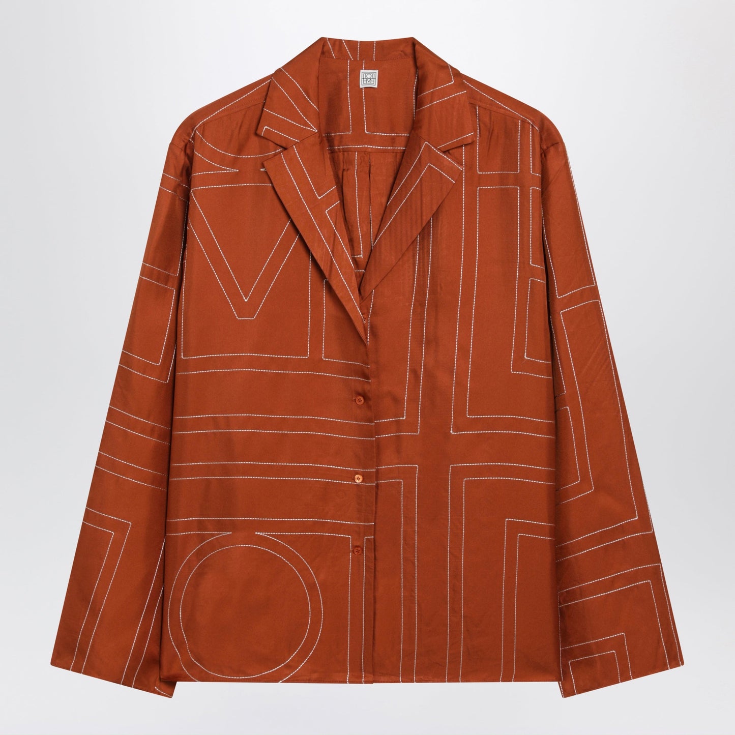 Toteme Monogram Pajama Shirt In Terracotta Silk Women TOTEME