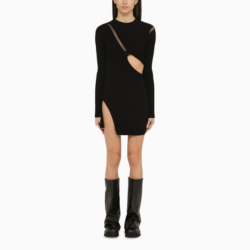 The Attico Black Ribbed Cut-Out Mini Dress Women