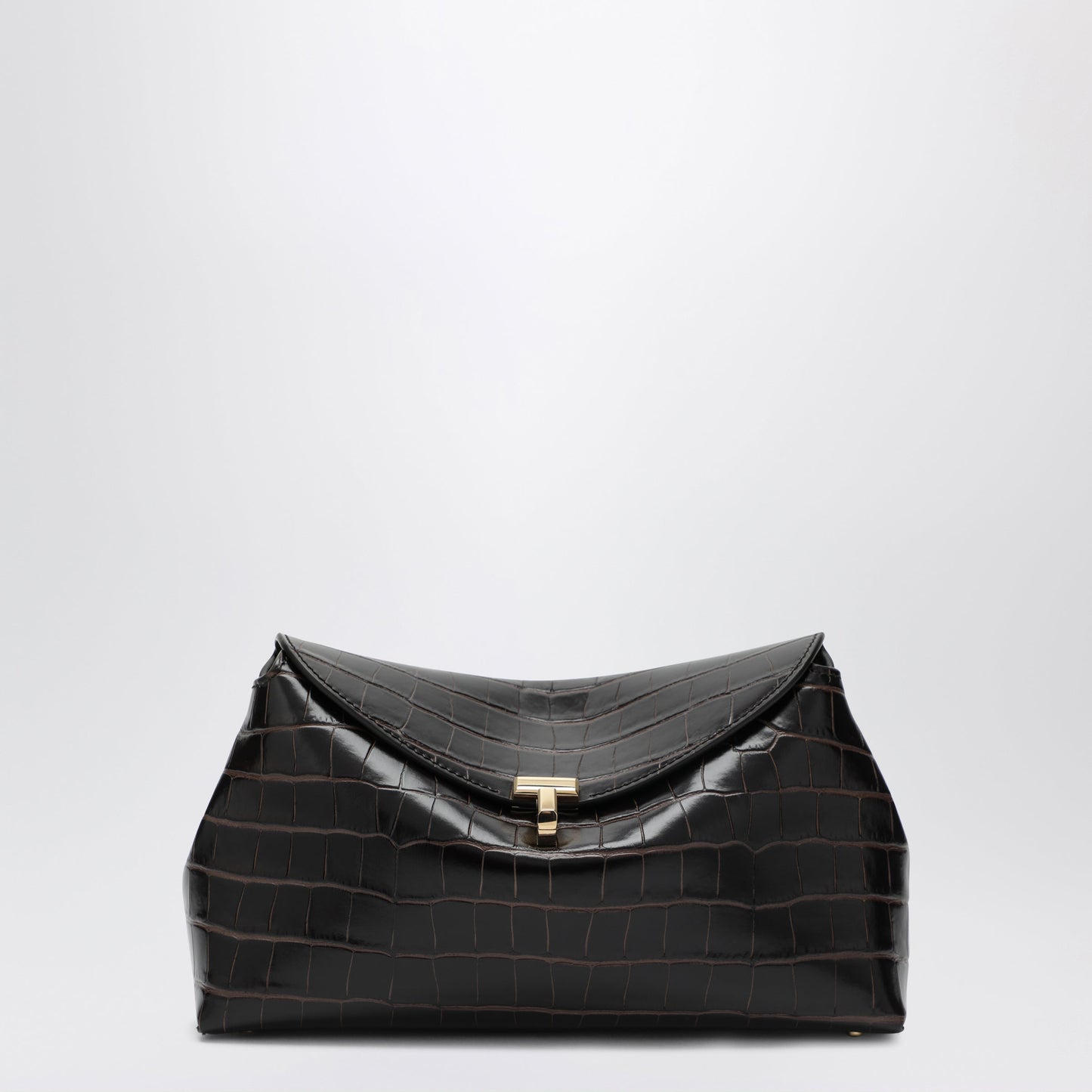 Toteme Brown T-Lock Clutch In Crocodile-Embossed Leather Women TOTEME