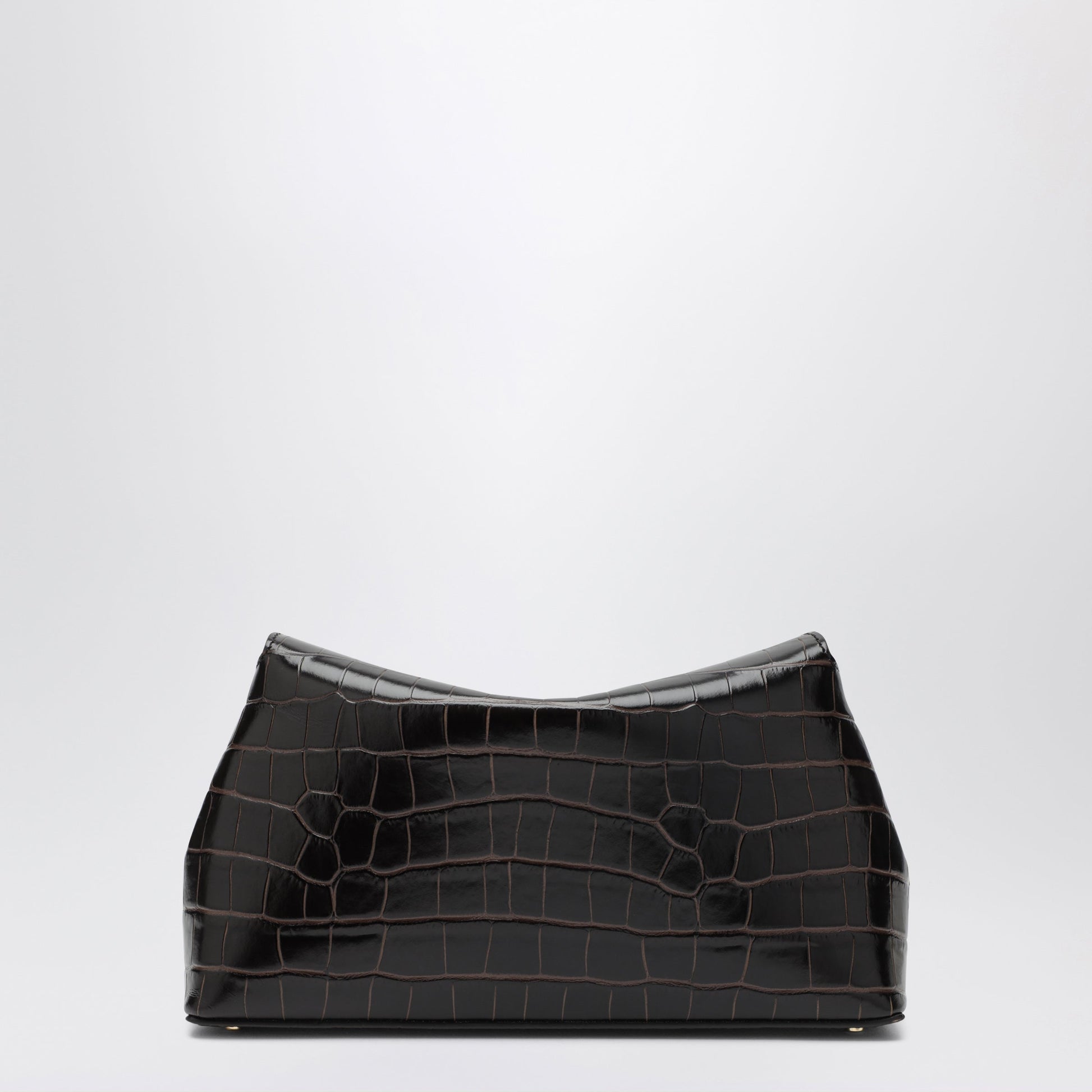 Toteme Brown T-Lock Clutch In Crocodile-Embossed Leather Women TOTEME