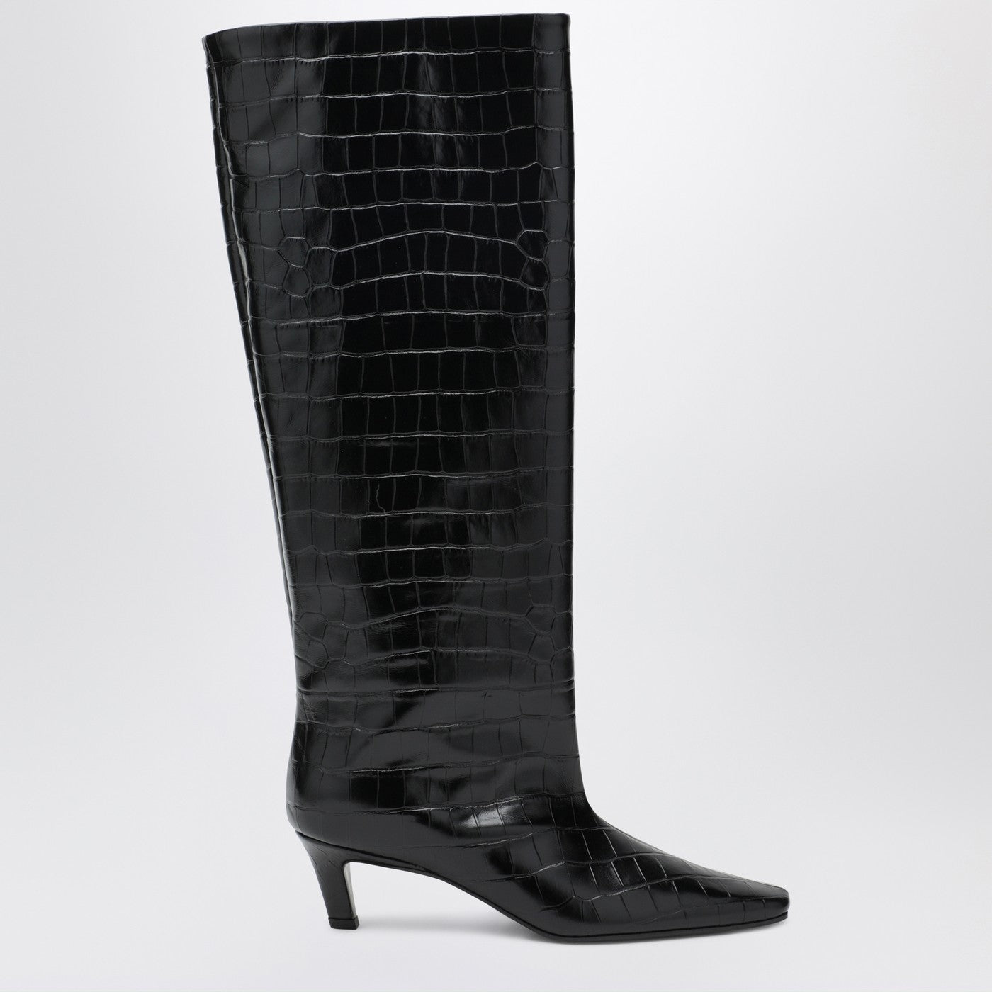 Toteme Black Croc-Embossed Leather Boots Women TOTEME