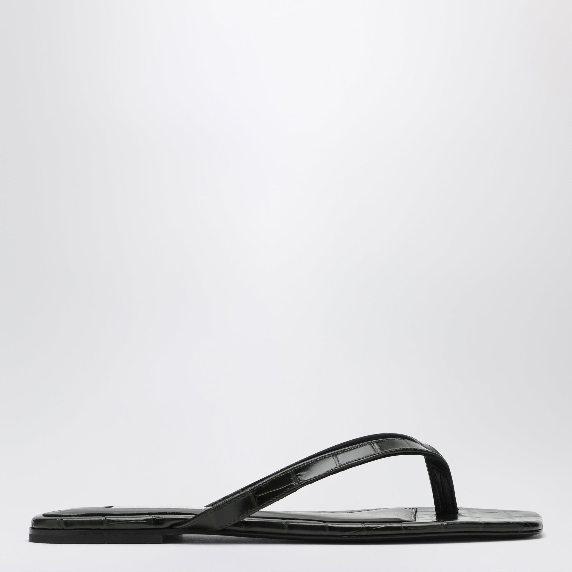 Toteme Crocodile-Effect Leather Flip-Flops In Green Women TOTEME