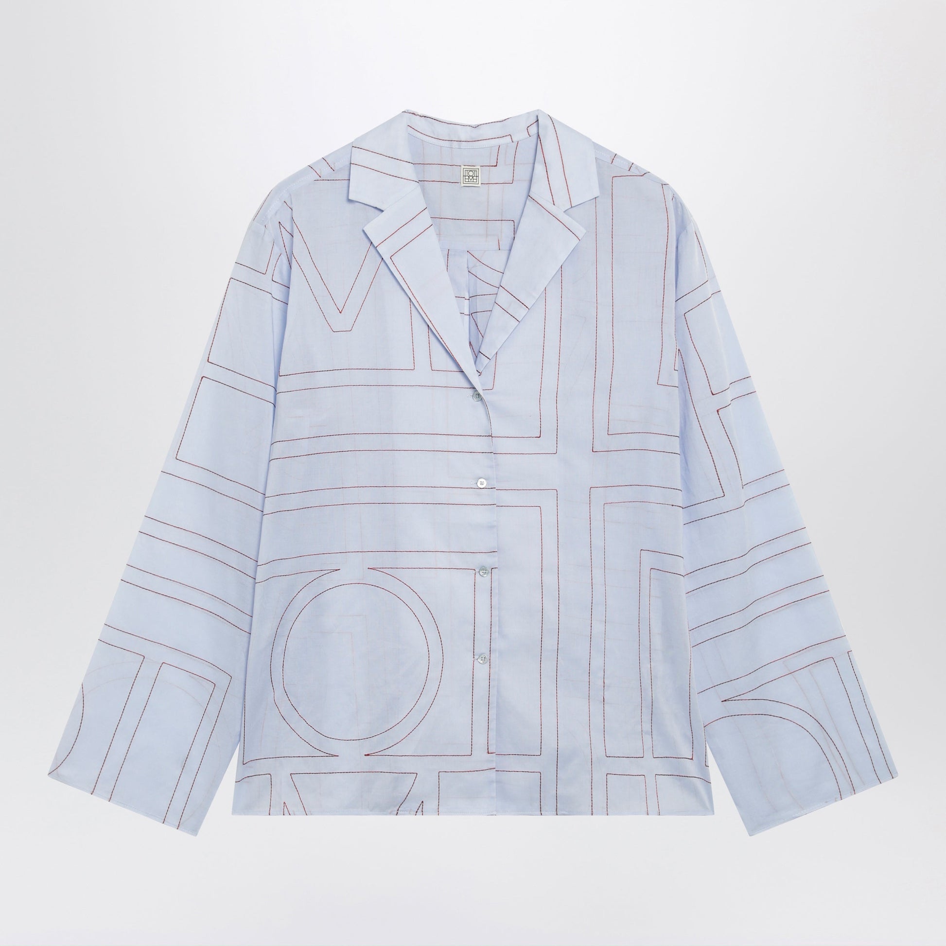 Toteme Light Blue Monogram Pajama Shirt In Cotton Blend Women TOTEME
