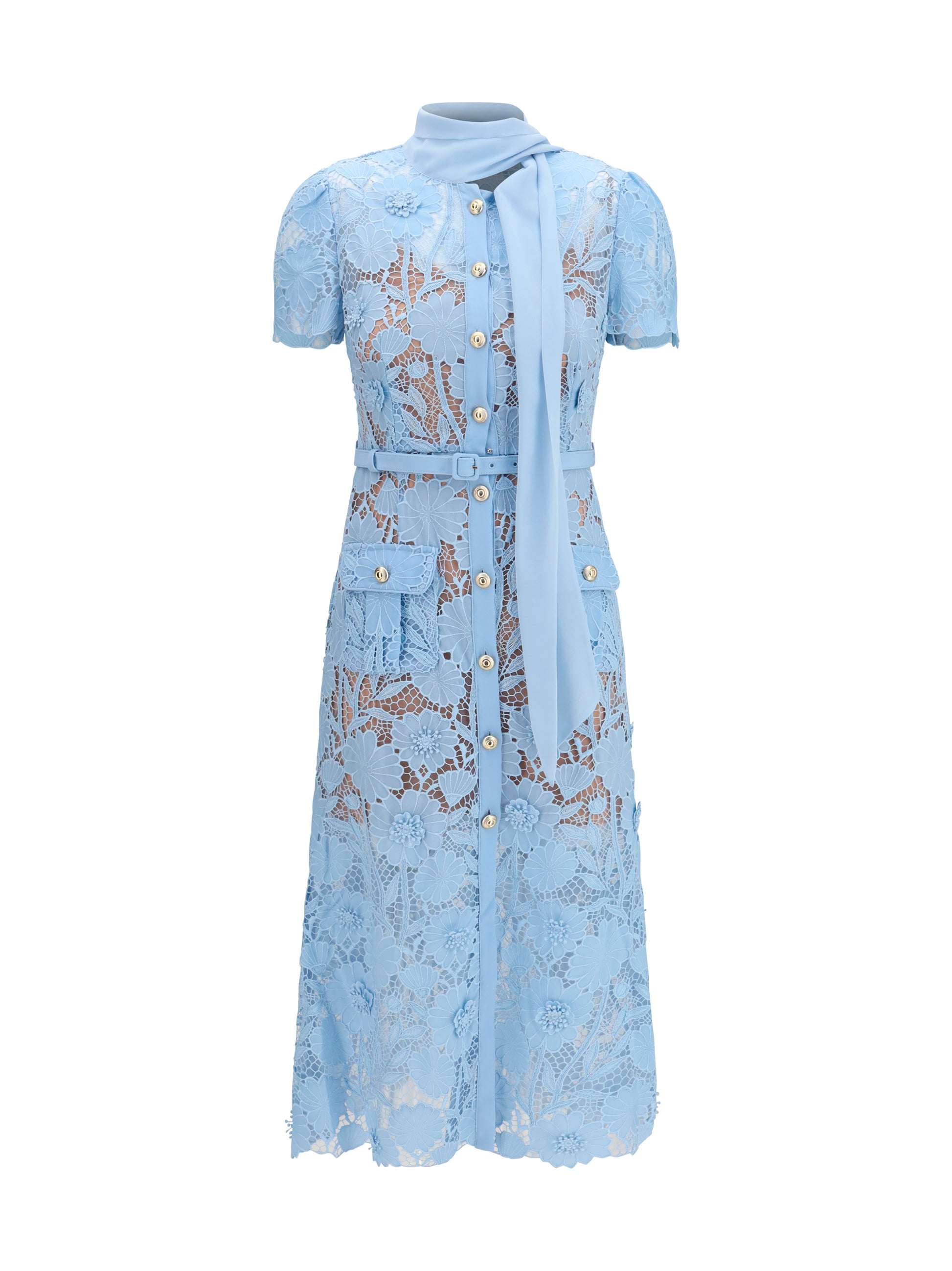 Self-Portrait Women Midi Lace Dress With Bow Collar SELF-PORTRAIT