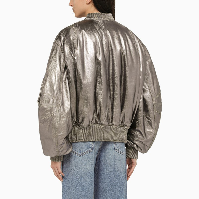The Attico Anya Silver Leather Bomber Jacket Women