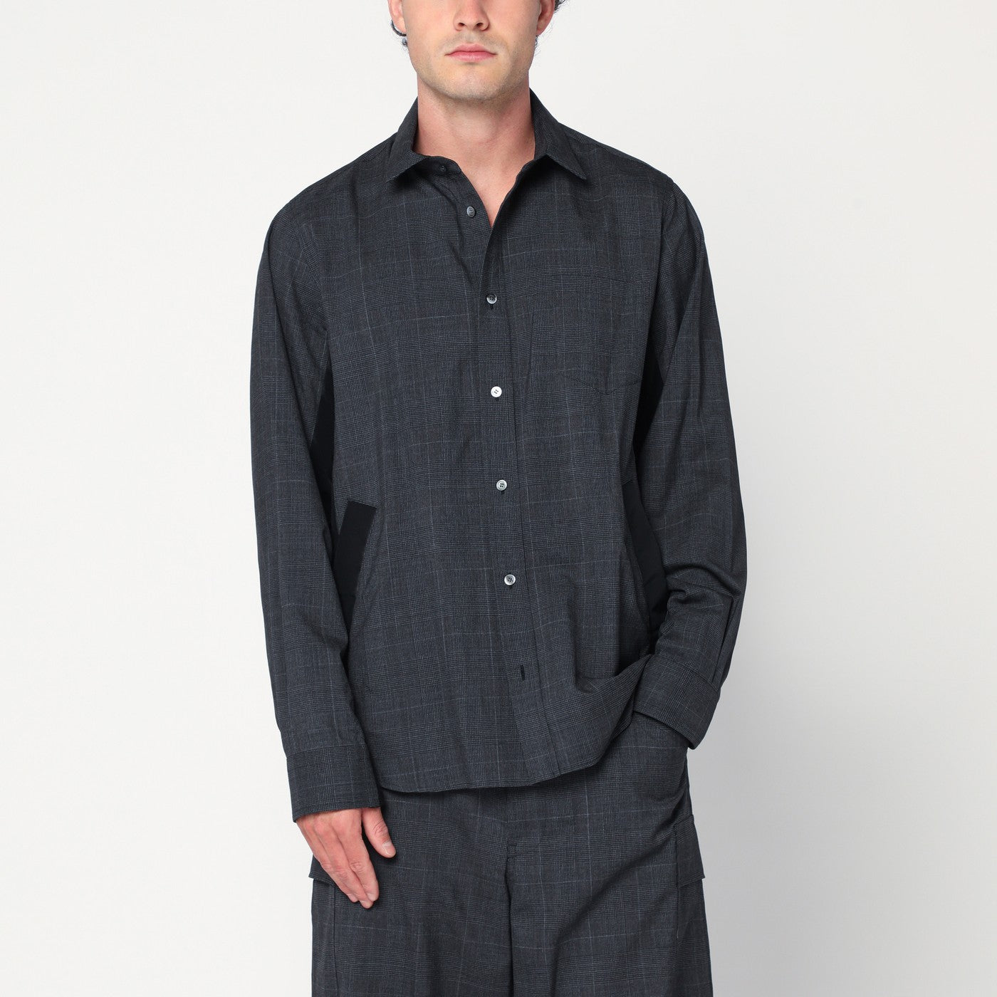 Sacai Gray Plaid Wool Shirt Jacket Men SACAI