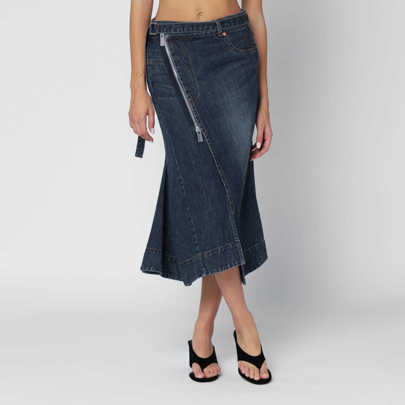 Sacai Asymmetric Blue Denim Skirt Women SACAI