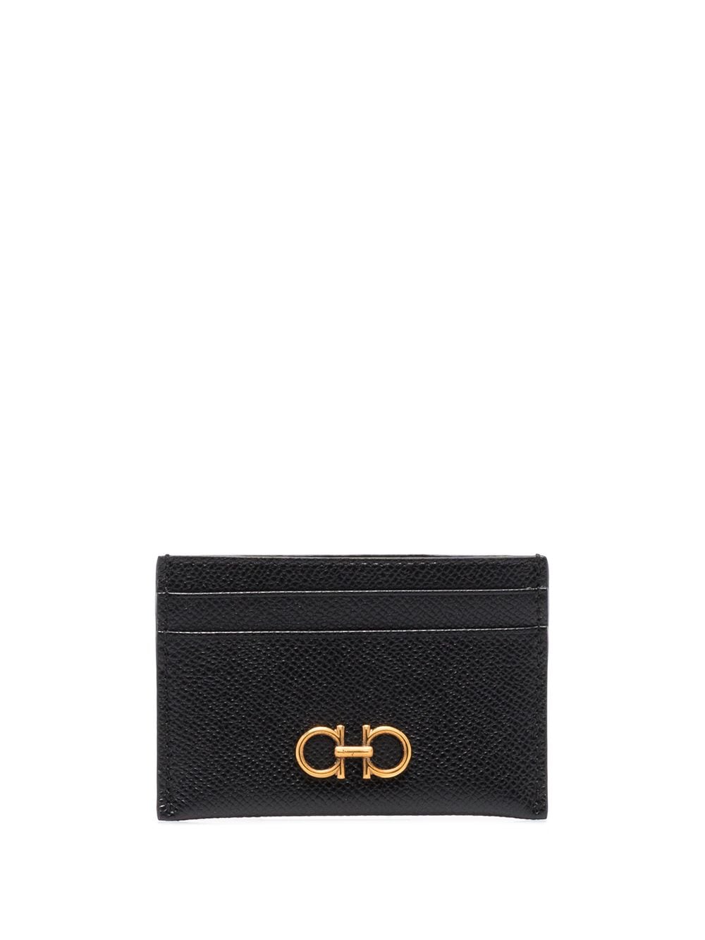Ferragamo Women Gold Gancini Hammered Leather Card Holder FERRAGAMO