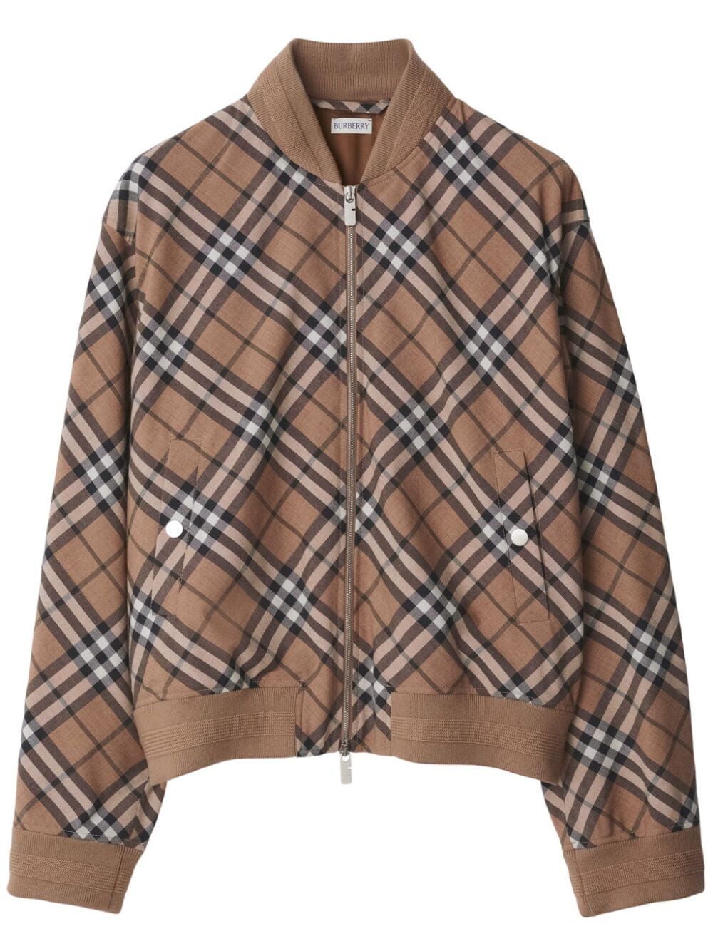 Burberry Men Check Wool Blend Harrington Jacket BURBERRY
