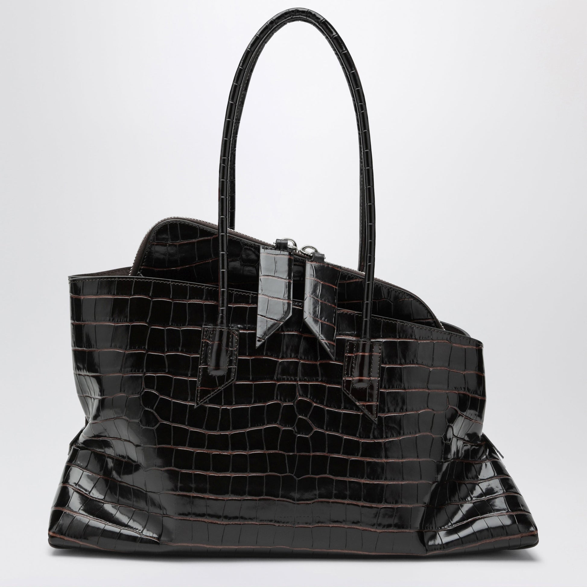 The Attico La Passeggiata Medium Bag In Coffee Crocodile-Print Leather Women THE ATTICO