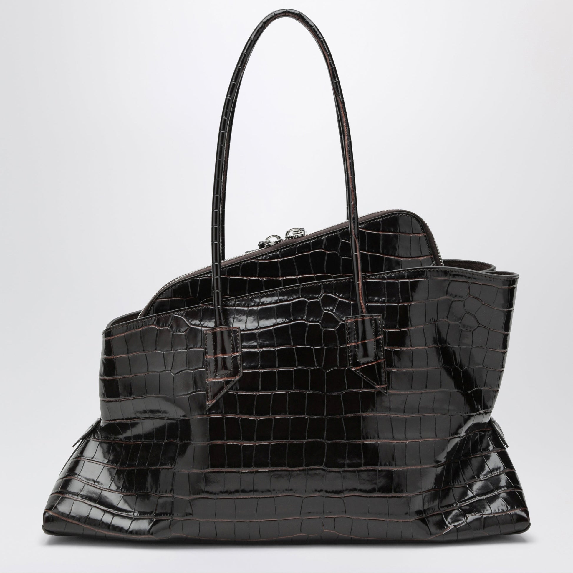 The Attico La Passeggiata Medium Bag In Coffee Crocodile-Print Leather Women THE ATTICO