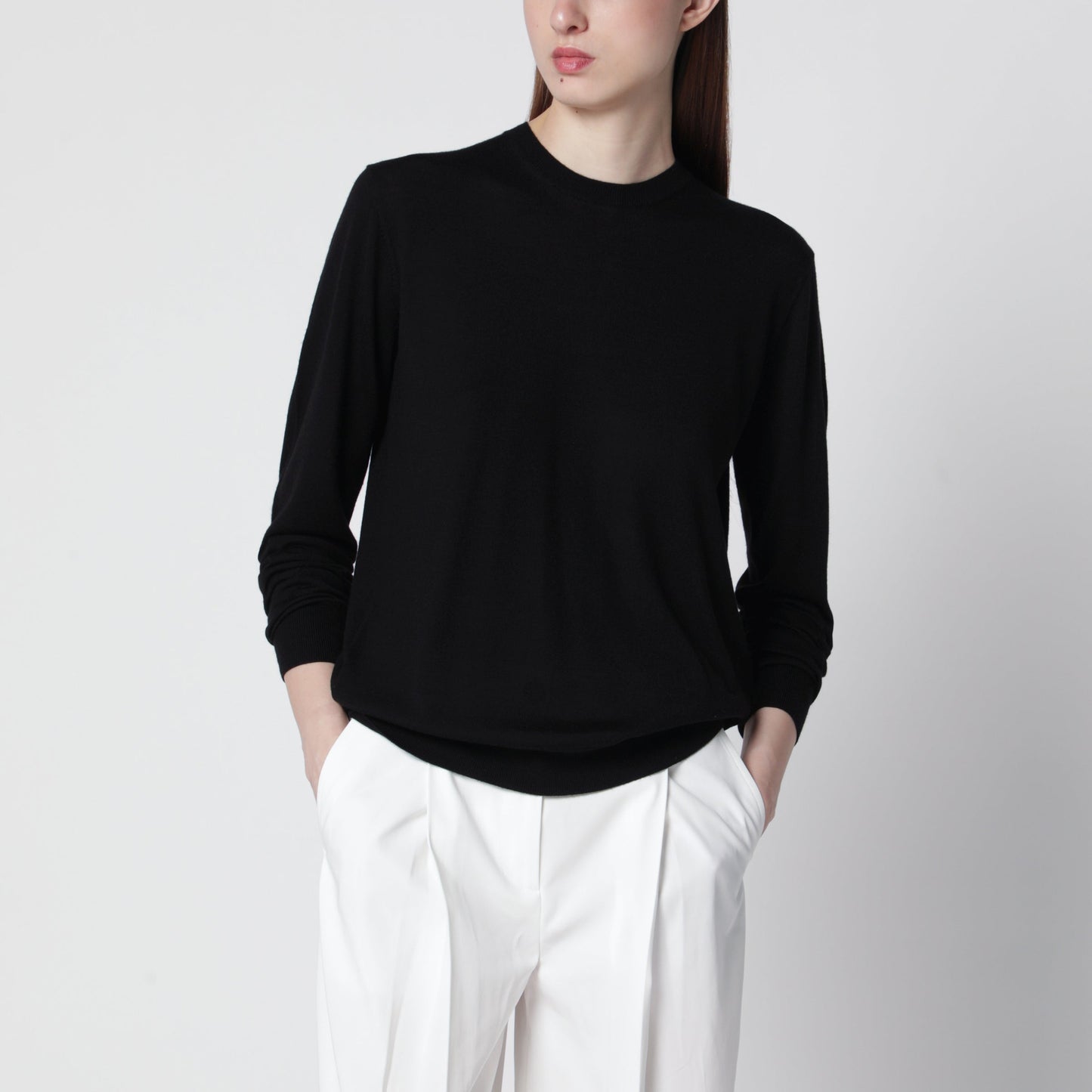 Toteme Bewn Fine Crewneck Sweater In Wool And Silk, Black Women TOTEME