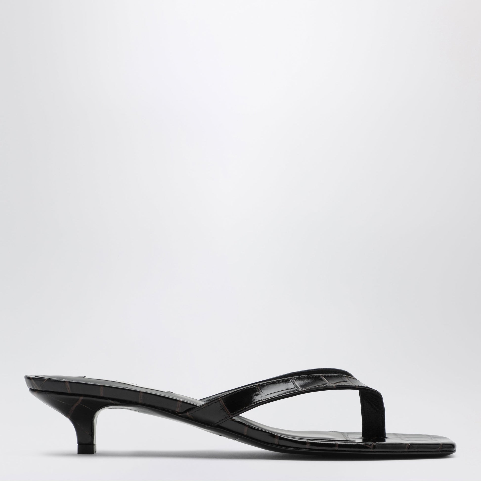 Toteme Croc-Effect Leather Heeled Flip-Flops In Dark Brown Women TOTEME