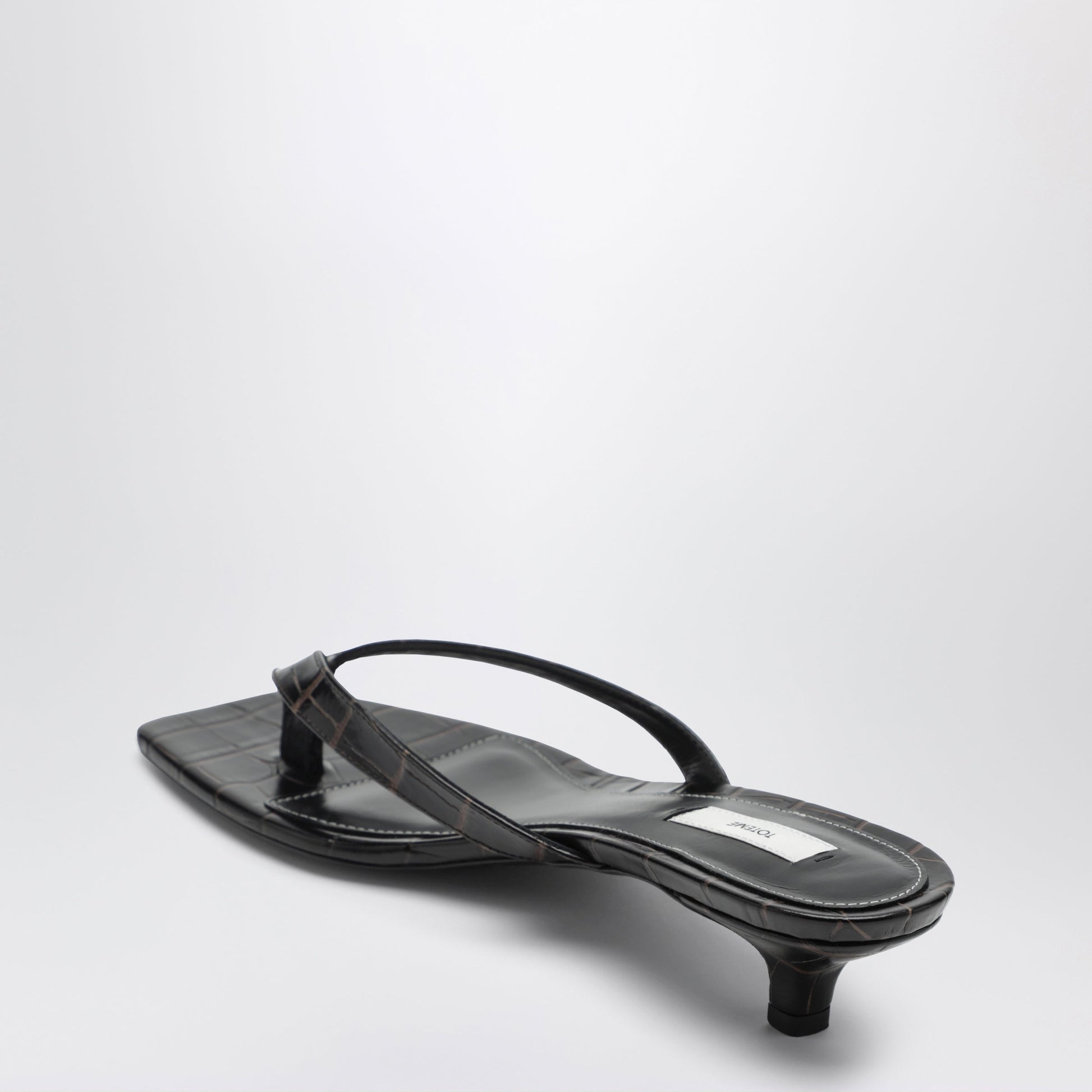 Toteme Croc-Effect Leather Heeled Flip-Flops In Dark Brown Women TOTEME
