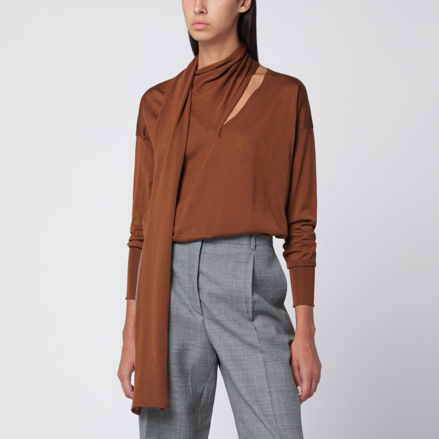 Roberto Collina Hazelnut-Coloured Sweater With Scarf Women Roberto Collina