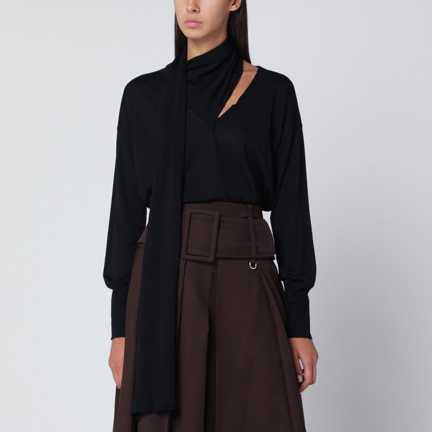 Roberto Collina Black Sweater With Scarf Women Roberto Collina