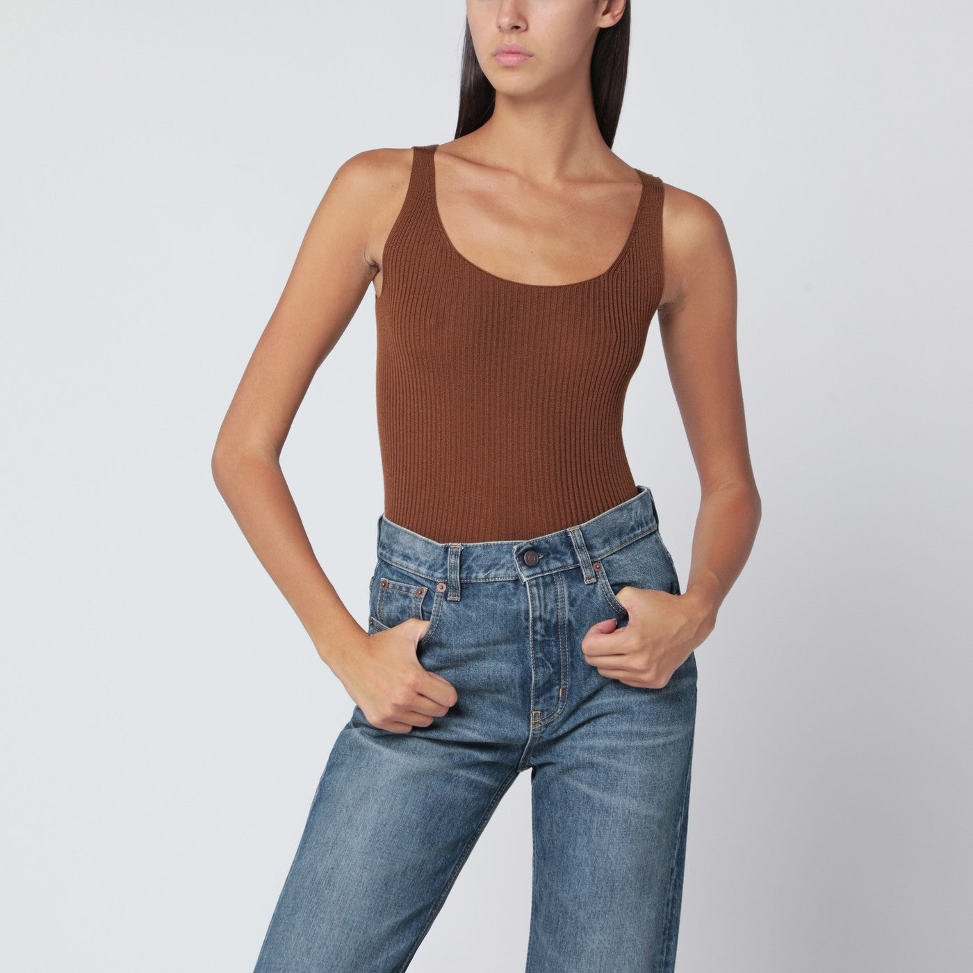 Roberto Collina Tobacco-Coloured Wool Tank Top Women Roberto Collina