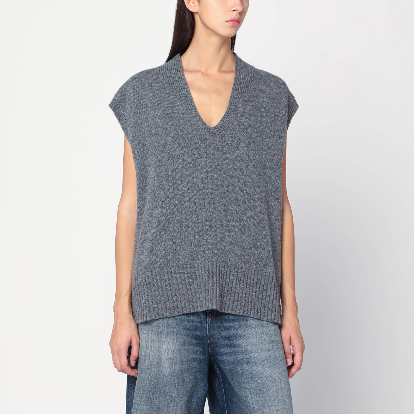 Roberto Collina Oversized Grey Wool Vest Women Roberto Collina