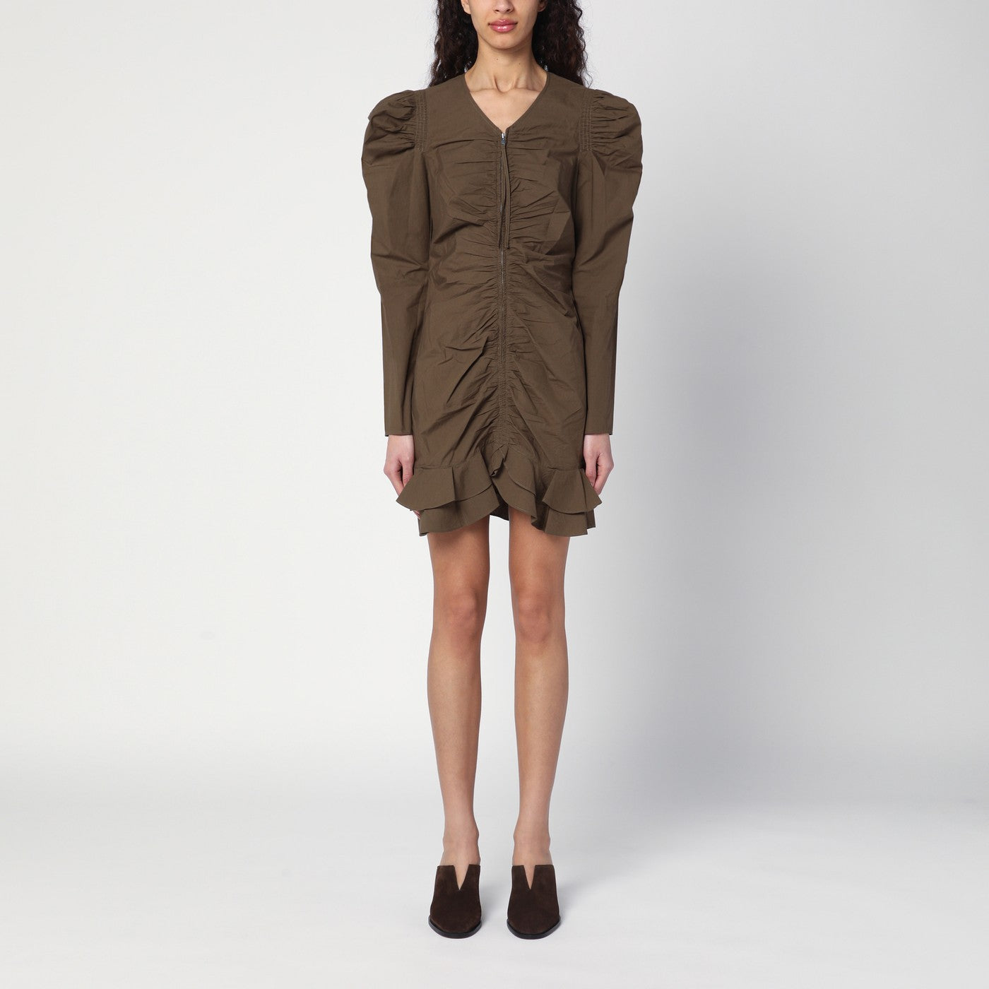 Isabel Marant Ã‰Toile Briali Mini Dress With Green Khaki Zip Women ISABEL MARANT ETOILE
