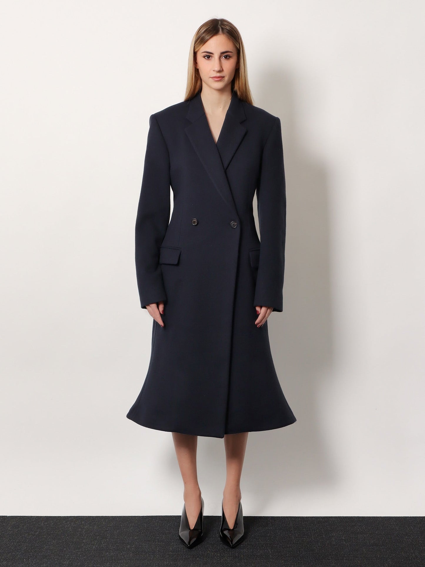 Balenciaga Women Godet Midi Double-Breasted Wool Coat BALENCIAGA