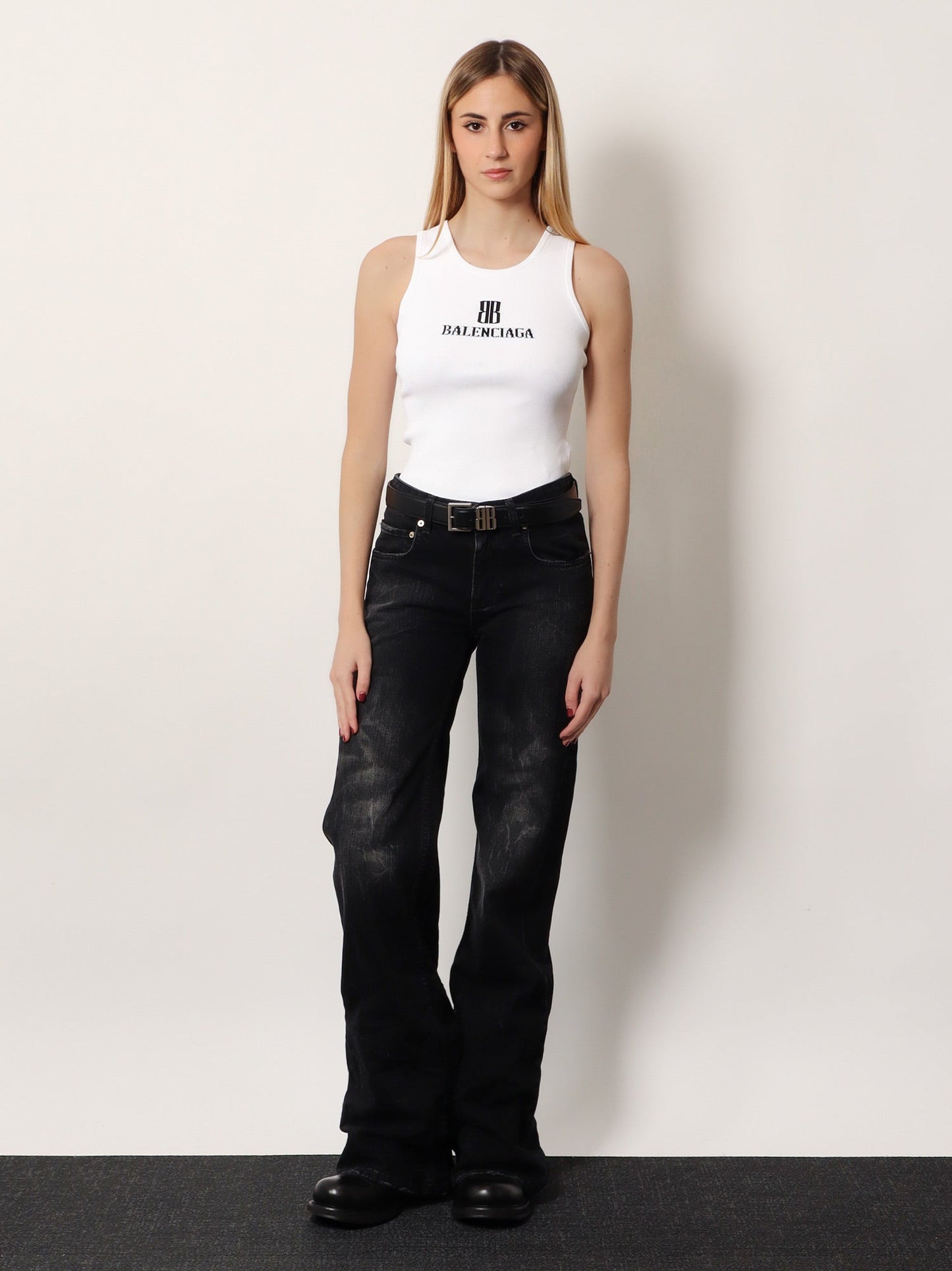 Balenciaga Women Wide Leg Black Denim Trousers BALENCIAGA