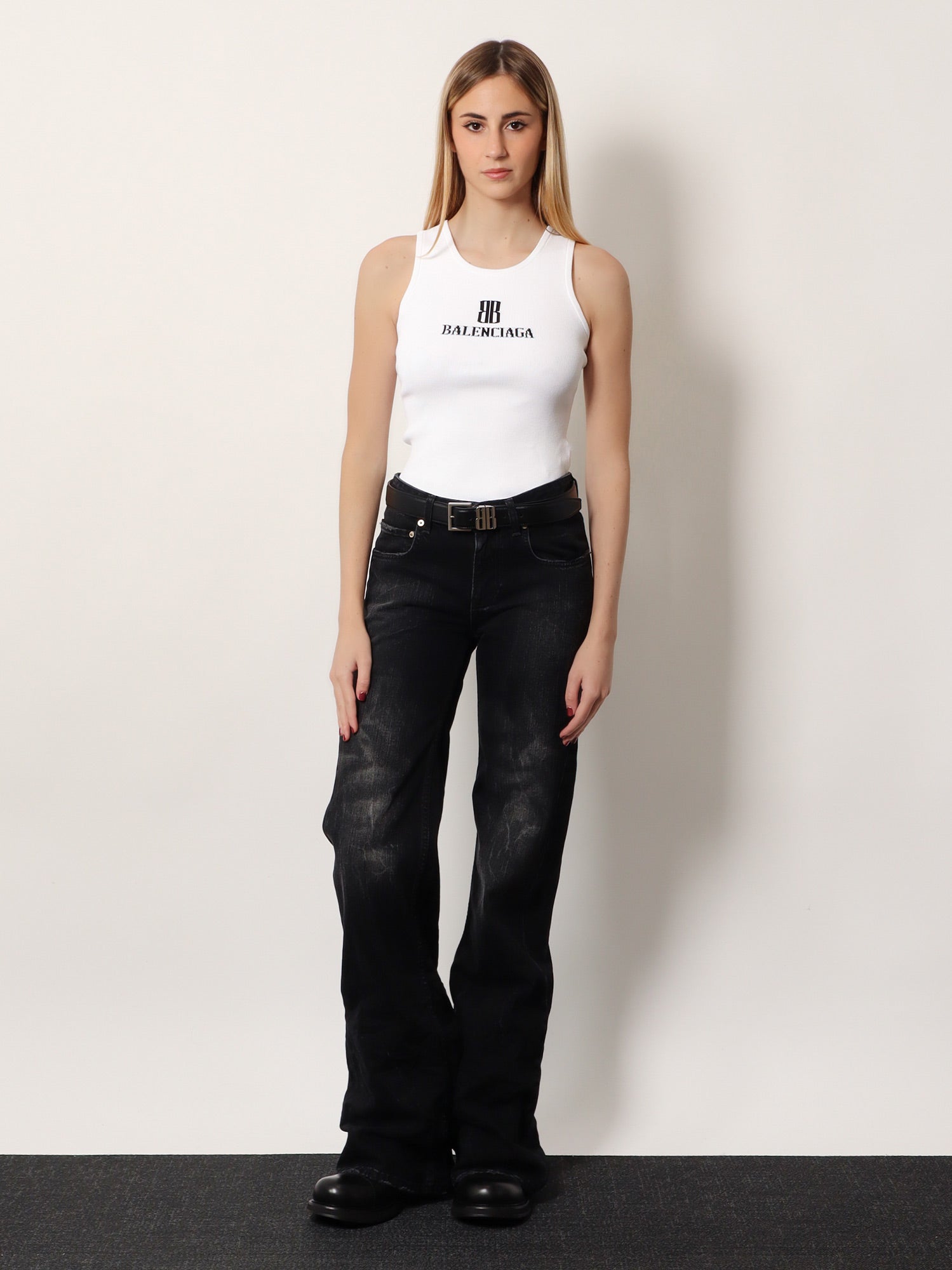 Balenciaga Women Wide Leg Black Denim Trousers BALENCIAGA