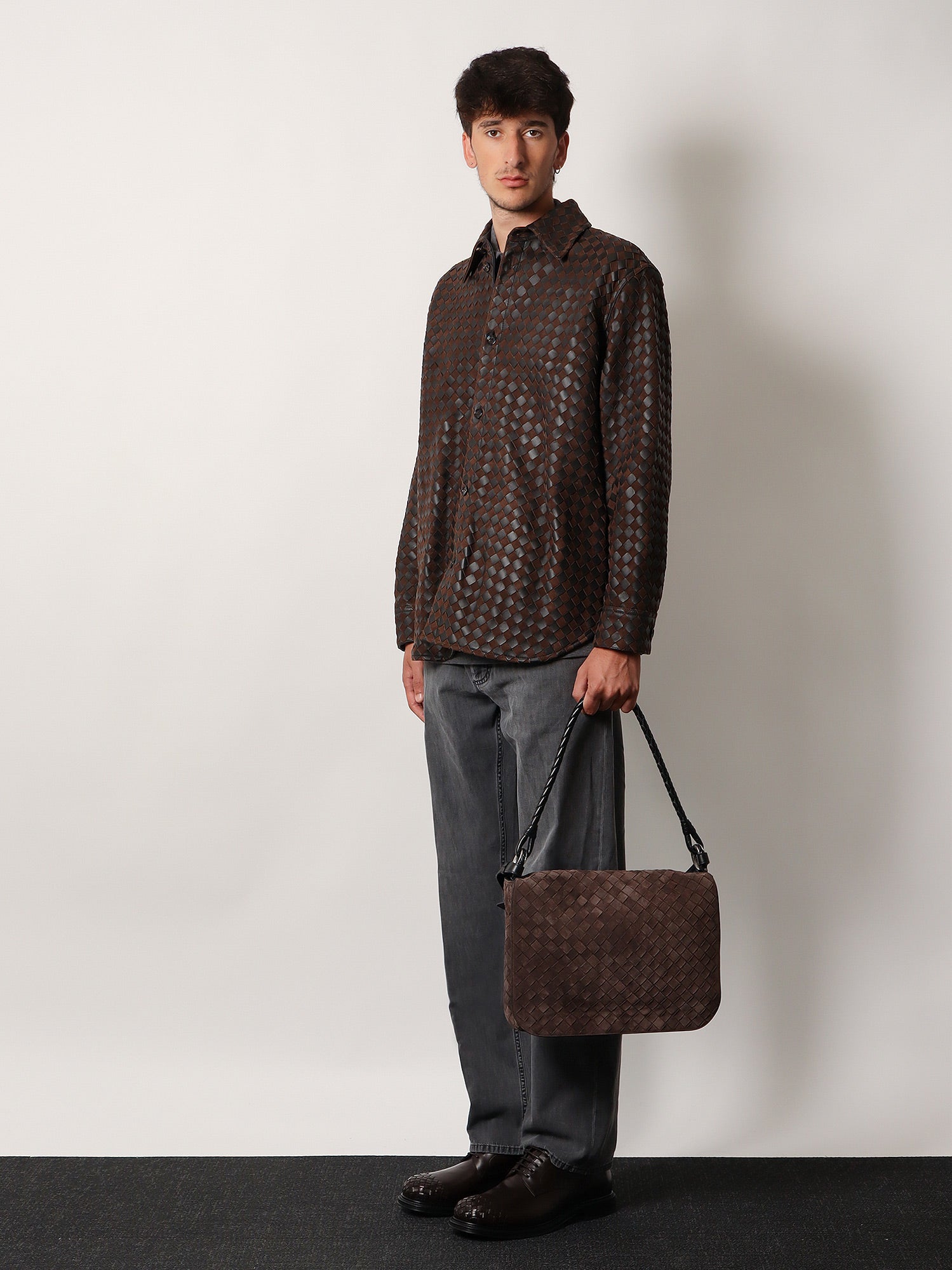 Bottega Veneta Men Intrecciato Suede Shoulder Bag BOTTEGA VENETA