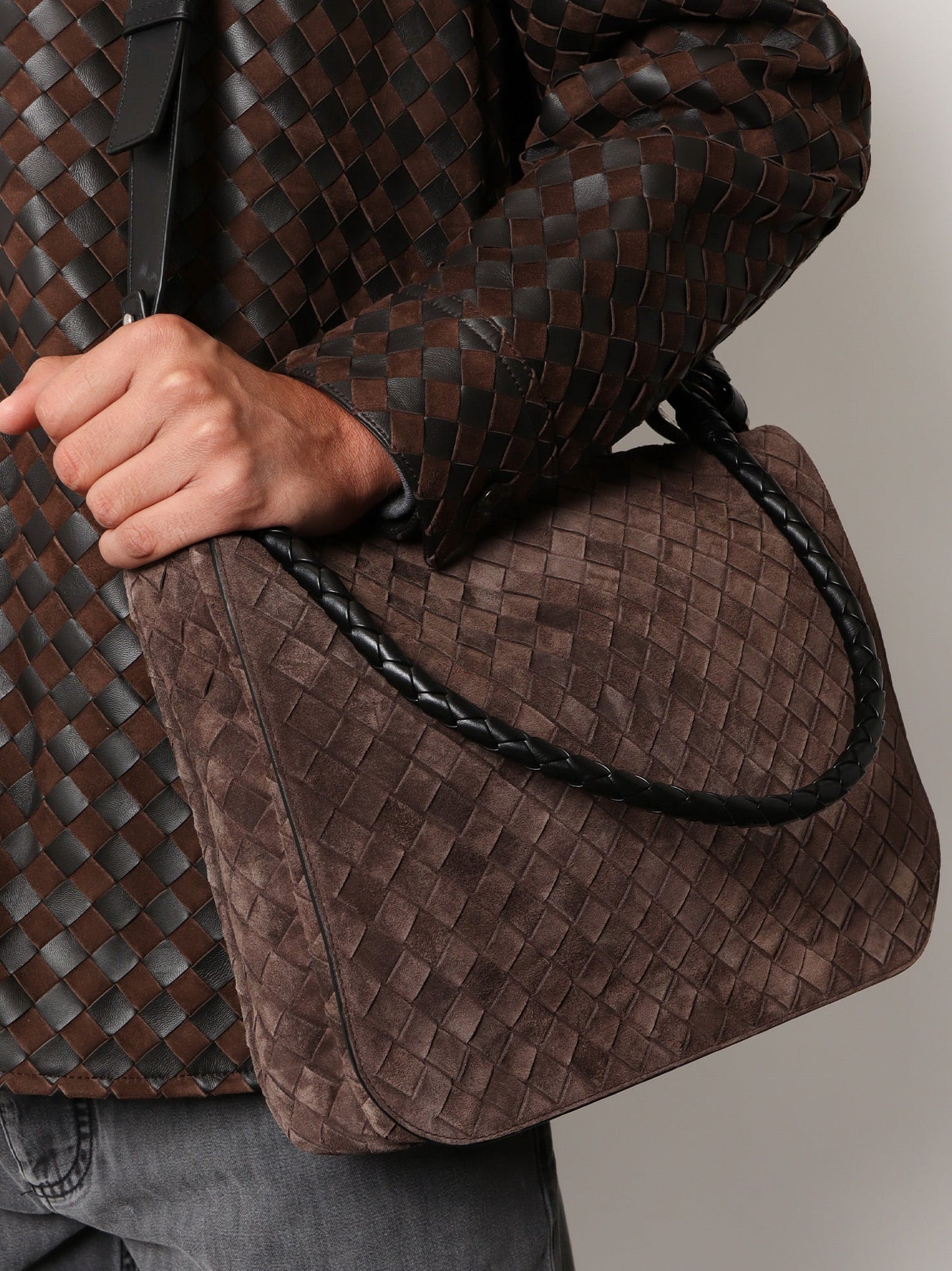 Bottega Veneta Men Intrecciato Suede Shoulder Bag BOTTEGA VENETA