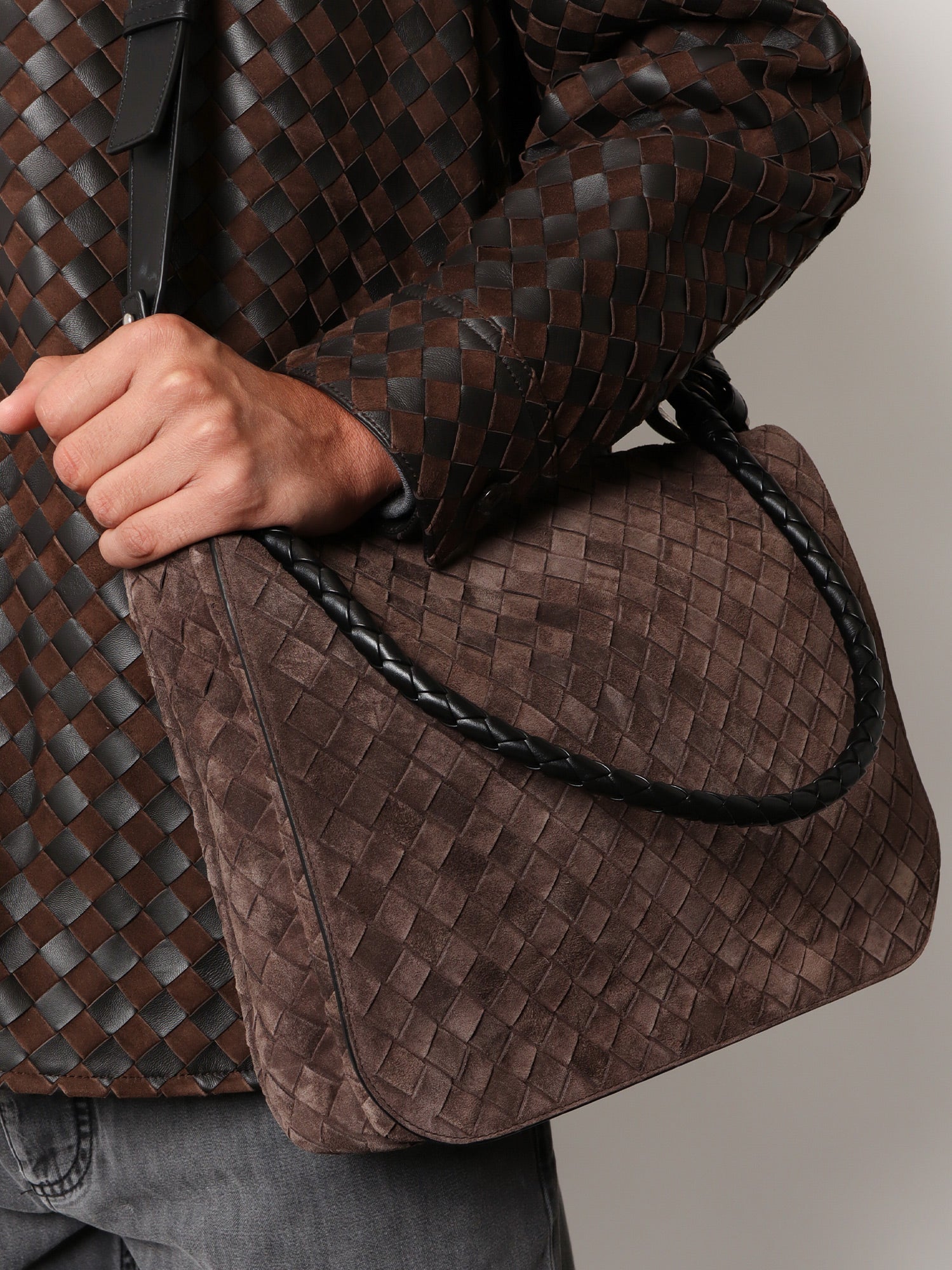 Bottega Veneta Men Intrecciato Suede Shoulder Bag BOTTEGA VENETA