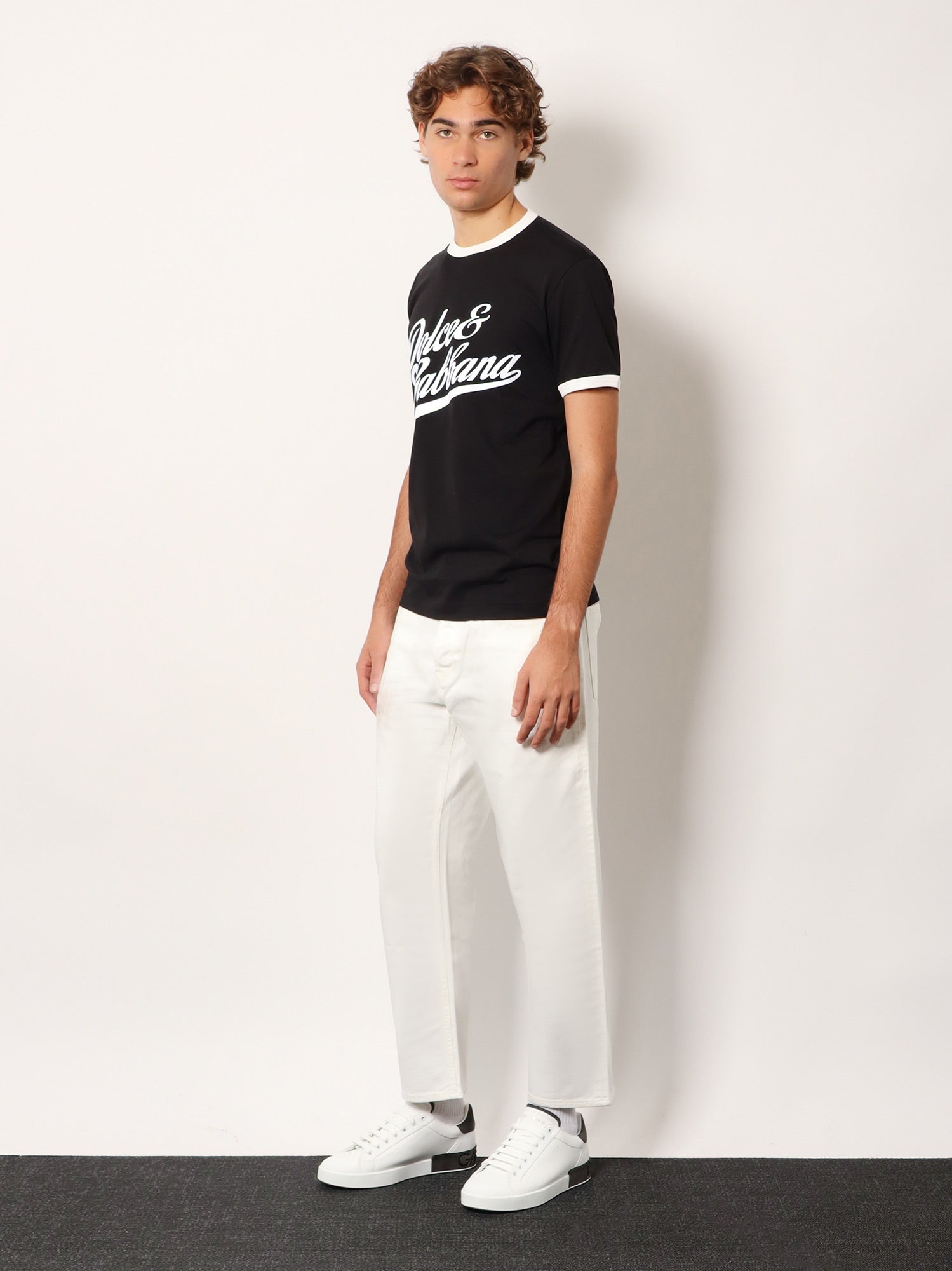 Dolce & Gabbana Men Cotton T-Shirt With Flocked Logo Print DOLCE & GABBANA