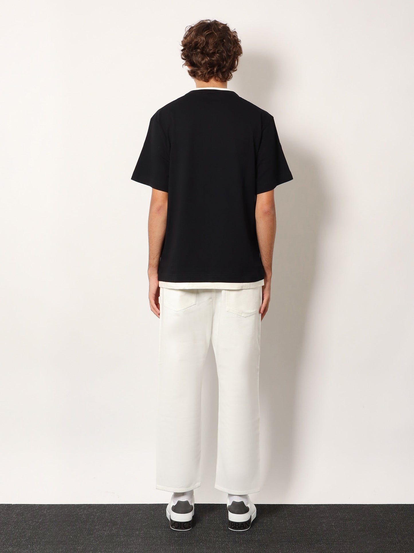 Dolce & Gabbana Men Cotton T-Shirt With Flocked Logo Print DOLCE & GABBANA
