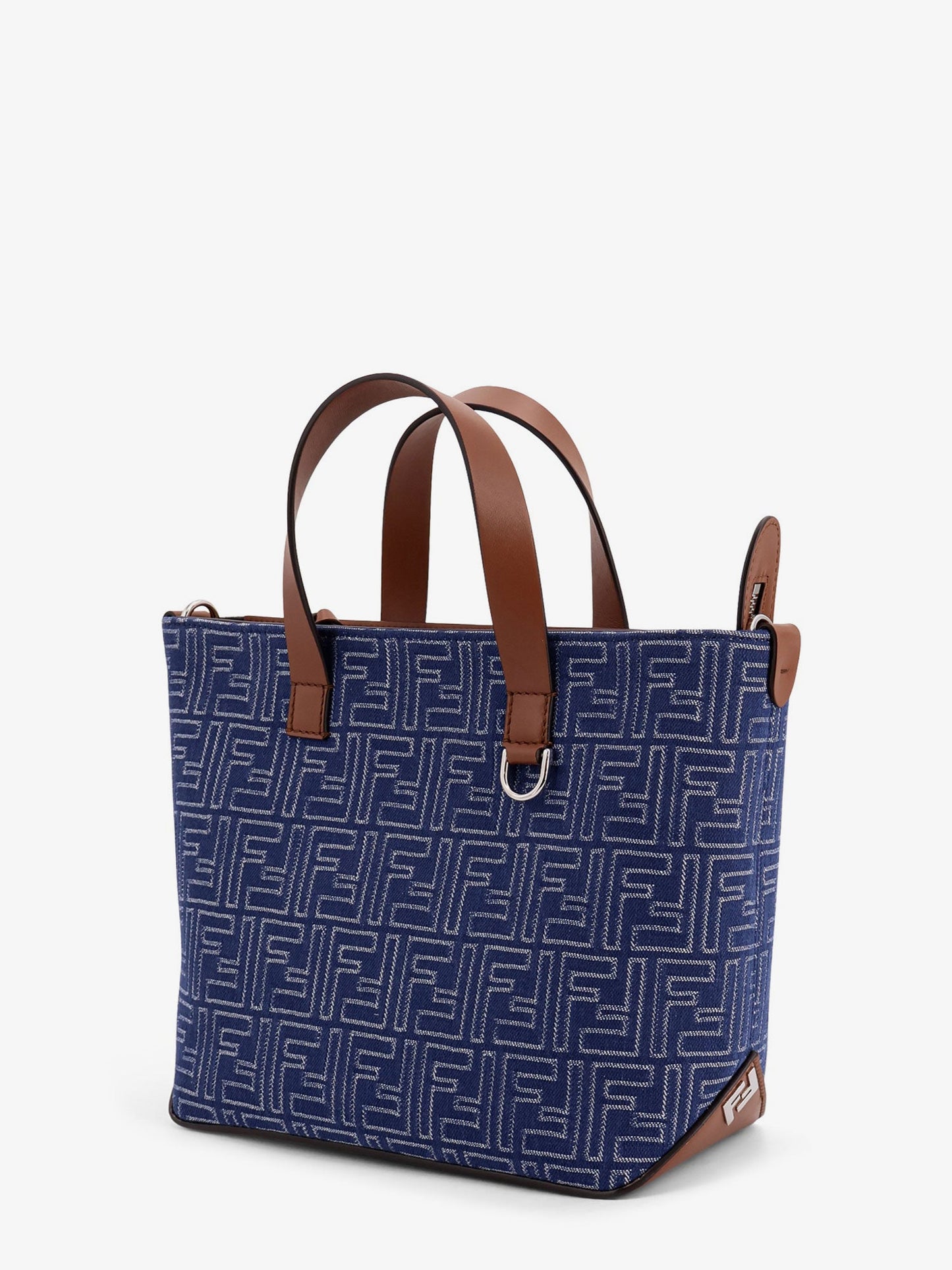 Fendi Men Ff Jacquard Fabric And Leather Shopping Bag FENDI