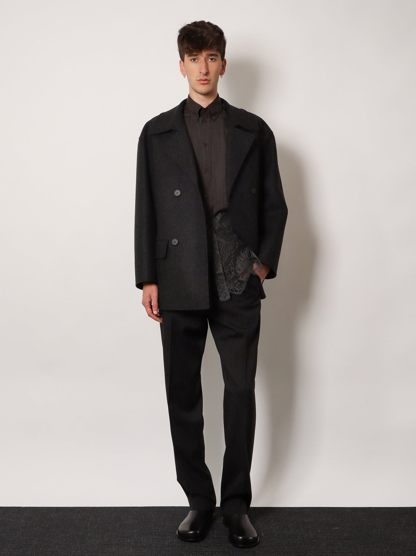 Fendi Men Double-Breasted Wool Felt Peacoat FENDI